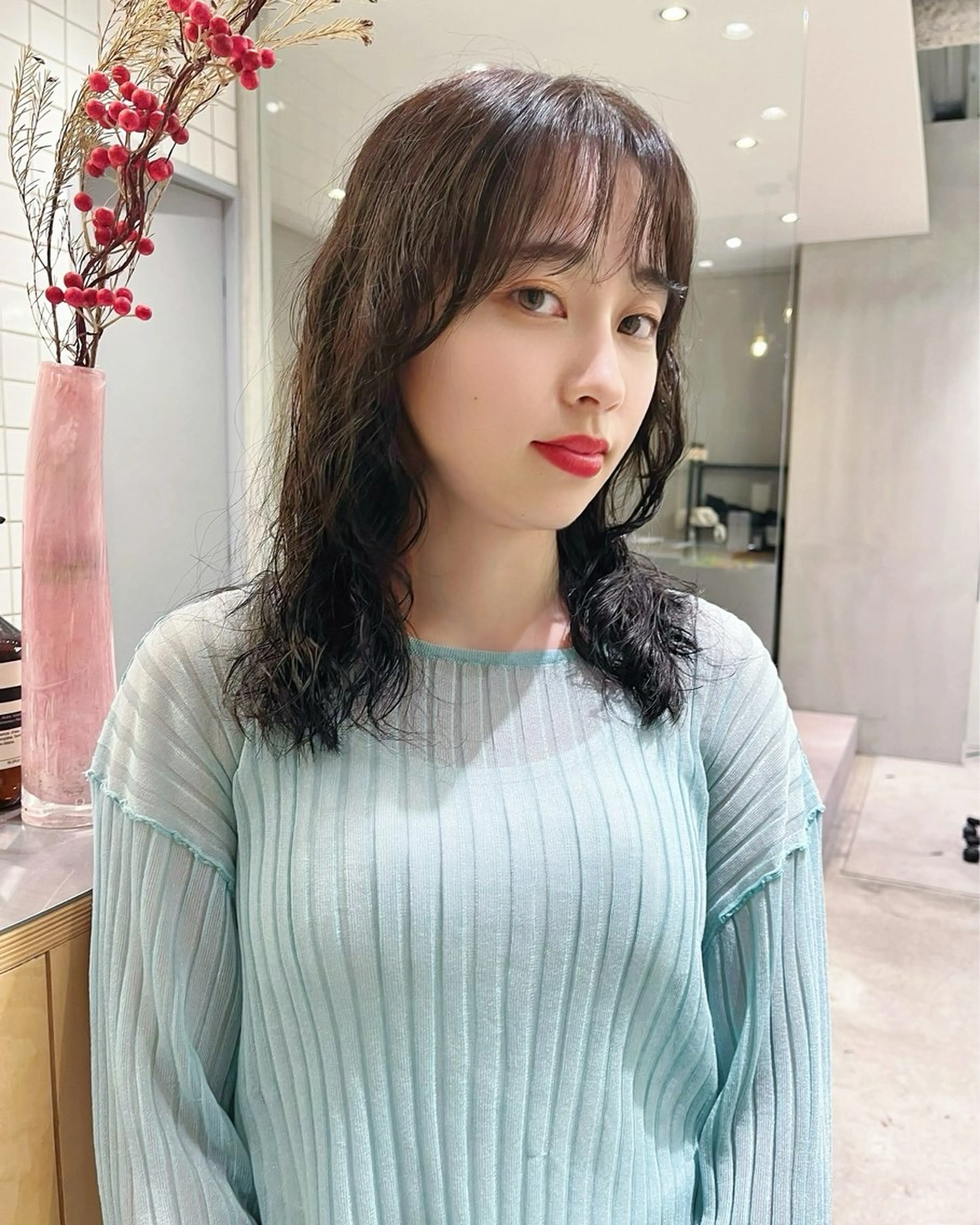 ミディアム カラー パーマ レイヤーカット カット ヘアカラー パーマ 原宿パーマ kazuのヘアスタイル