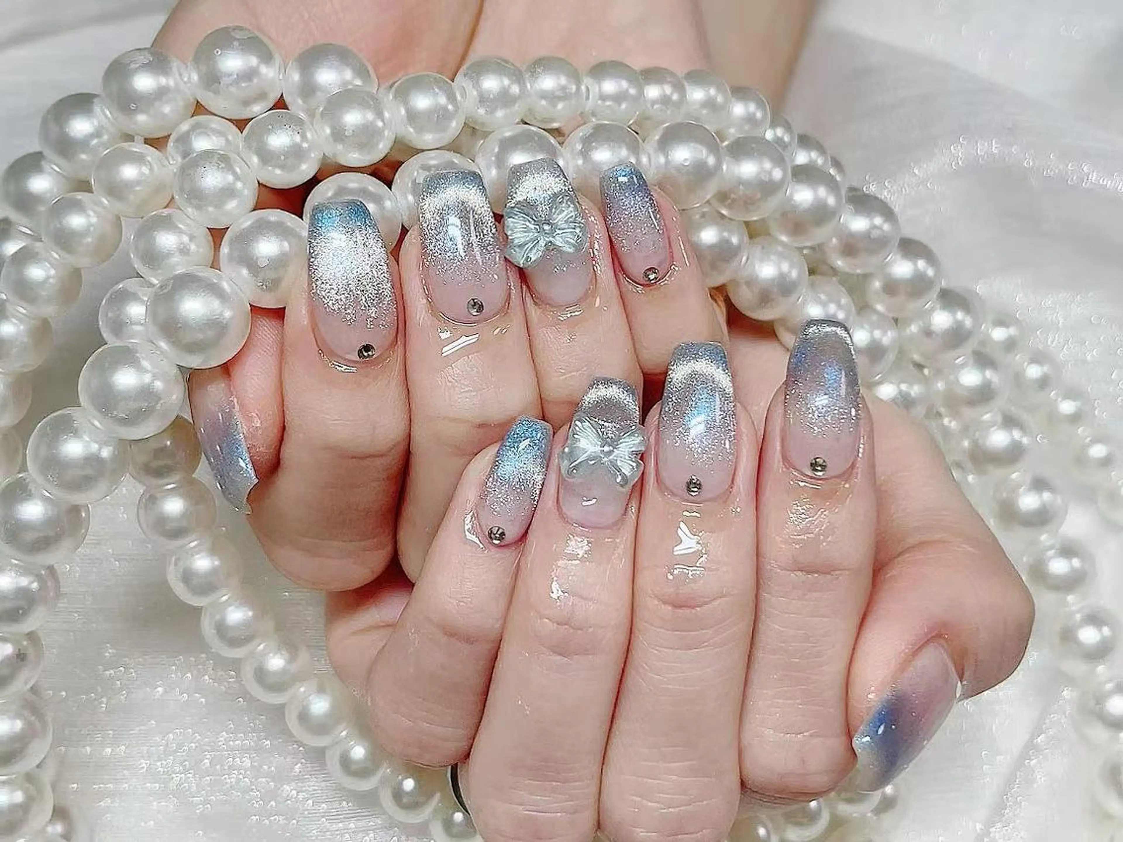 ネイル アートネイル クリアネイル 成人式 長さ出し フラッシュネイル ハンドネイル Ru na🍳のネイルデザイン