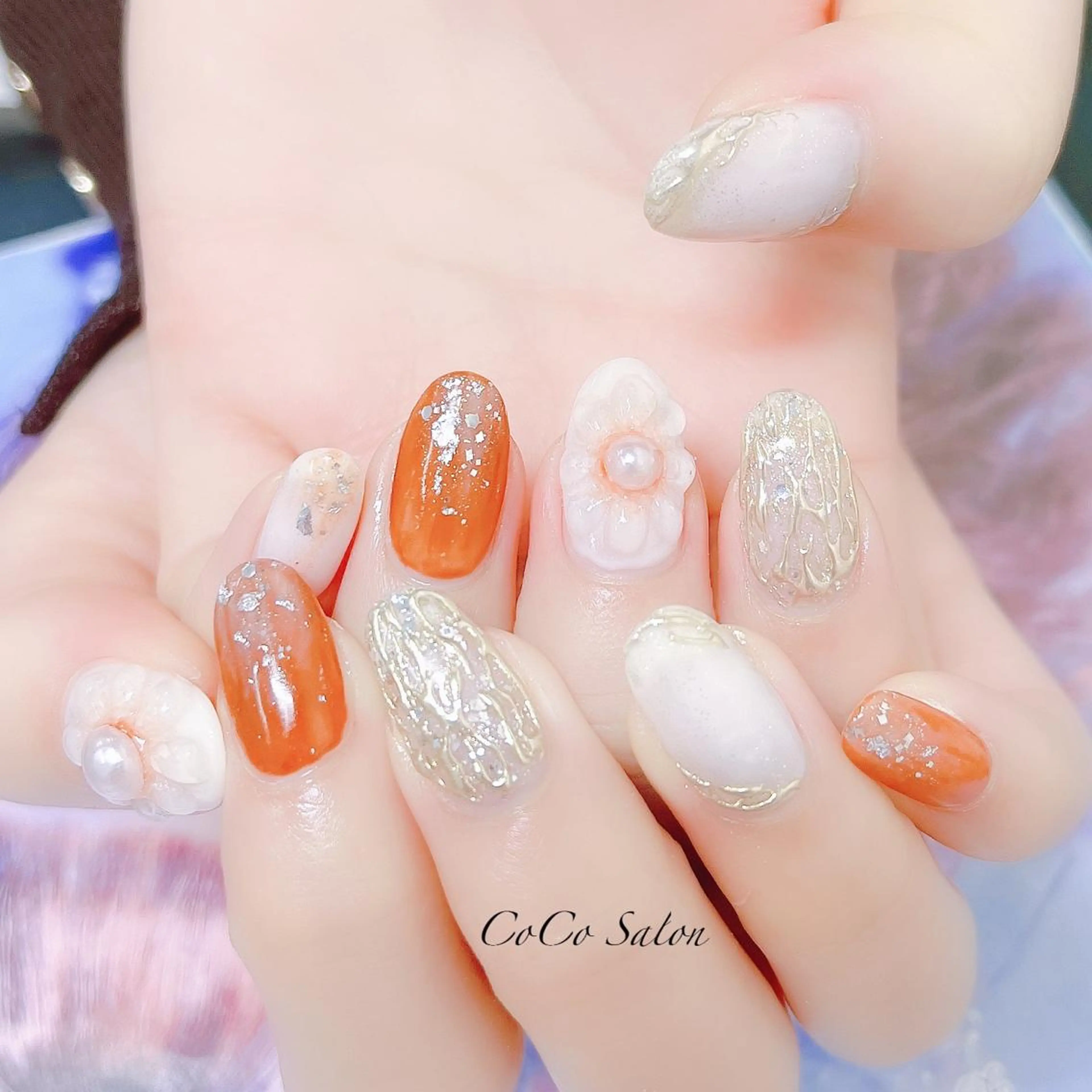 ネイル ブラウン 成人式 長さ出し フラワーネイル ジェルネイル CoCoSalon ネイル/まつ毛予約のネイルデザイン