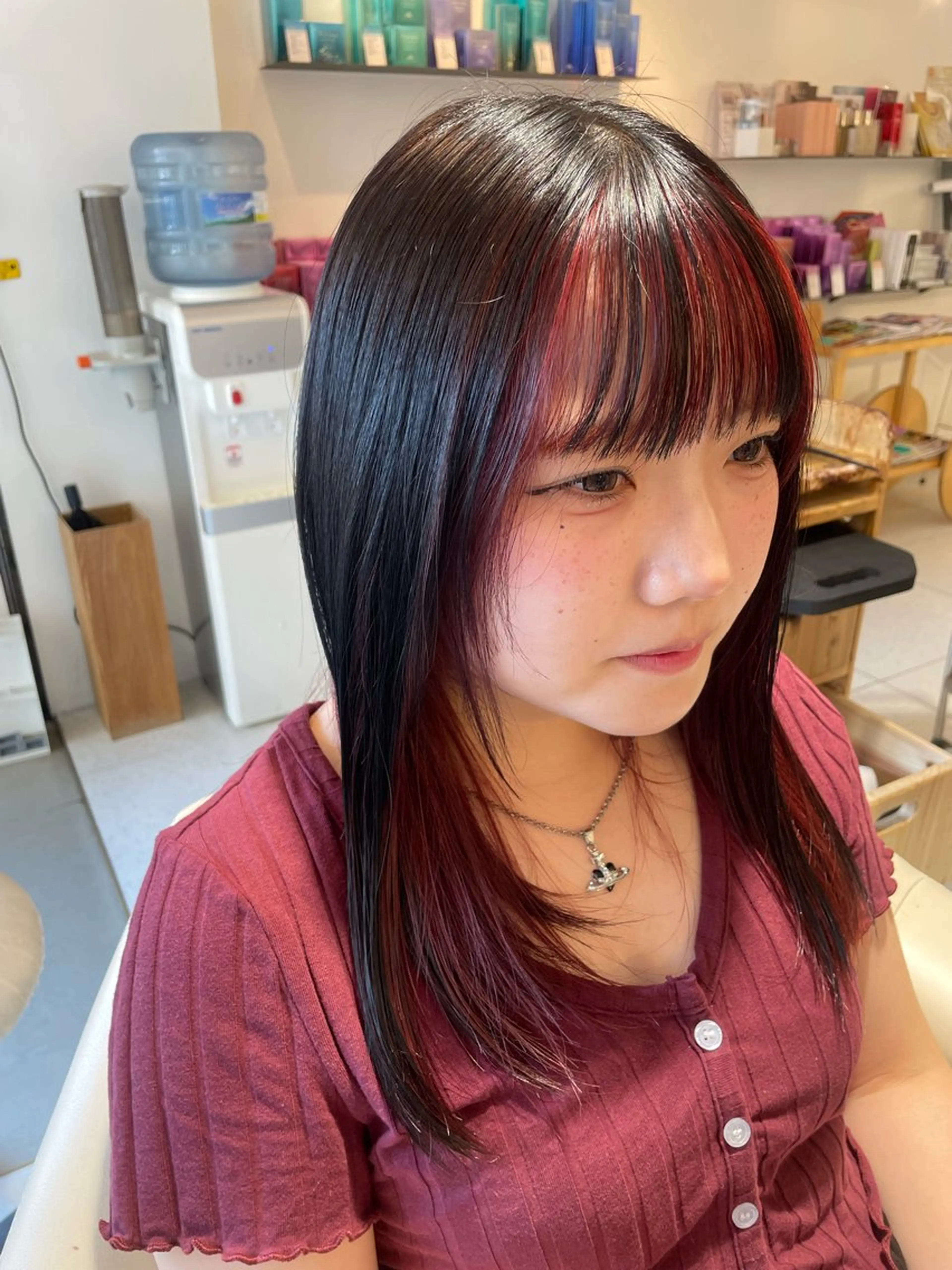 ミディアム カラー ミストバング ブリーチ フェイスフレーミング インナーカラー ヘアカラー 福田 千尋のヘアスタイル