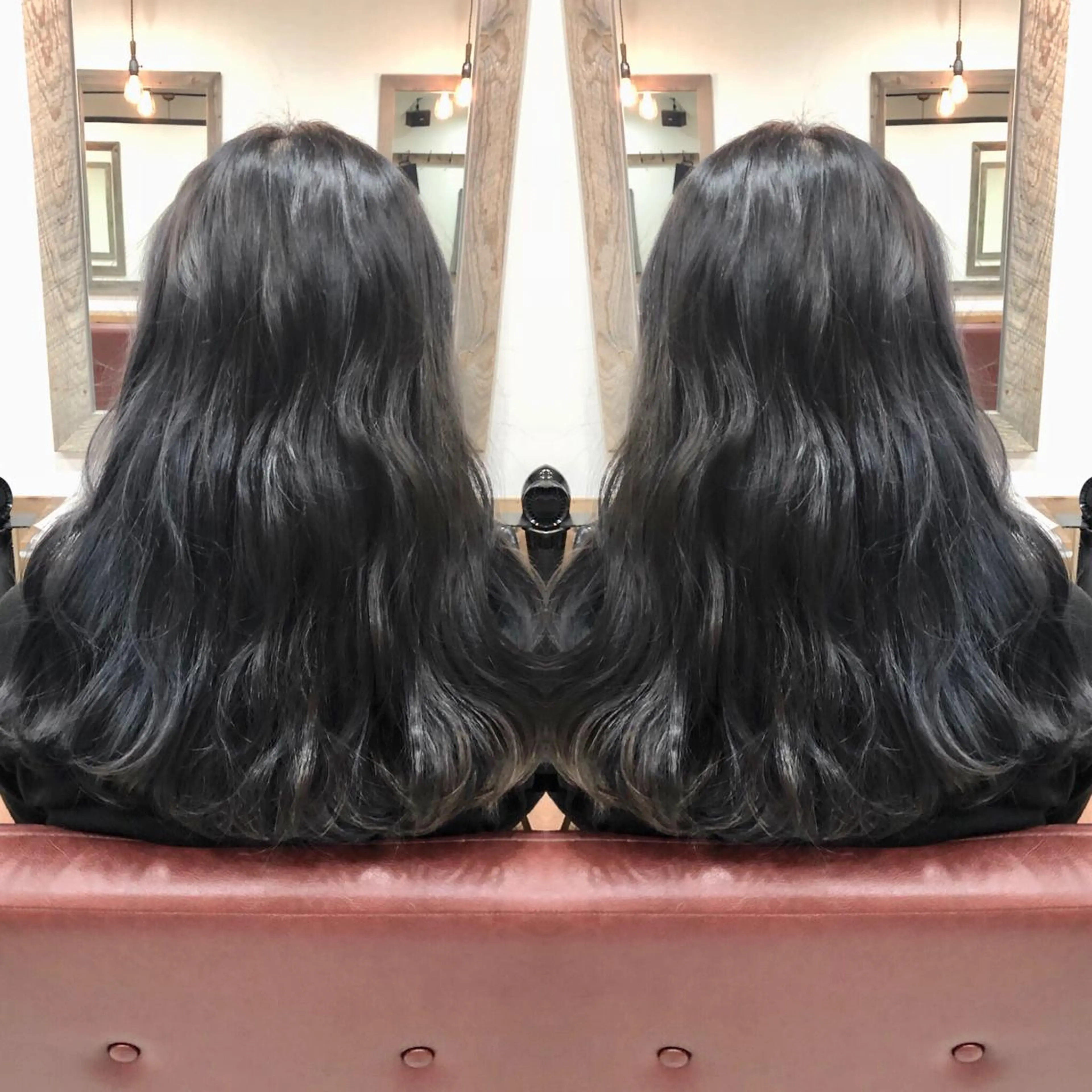 ロング カラー 黒髪 ブルーカラー M IIのヘアスタイル