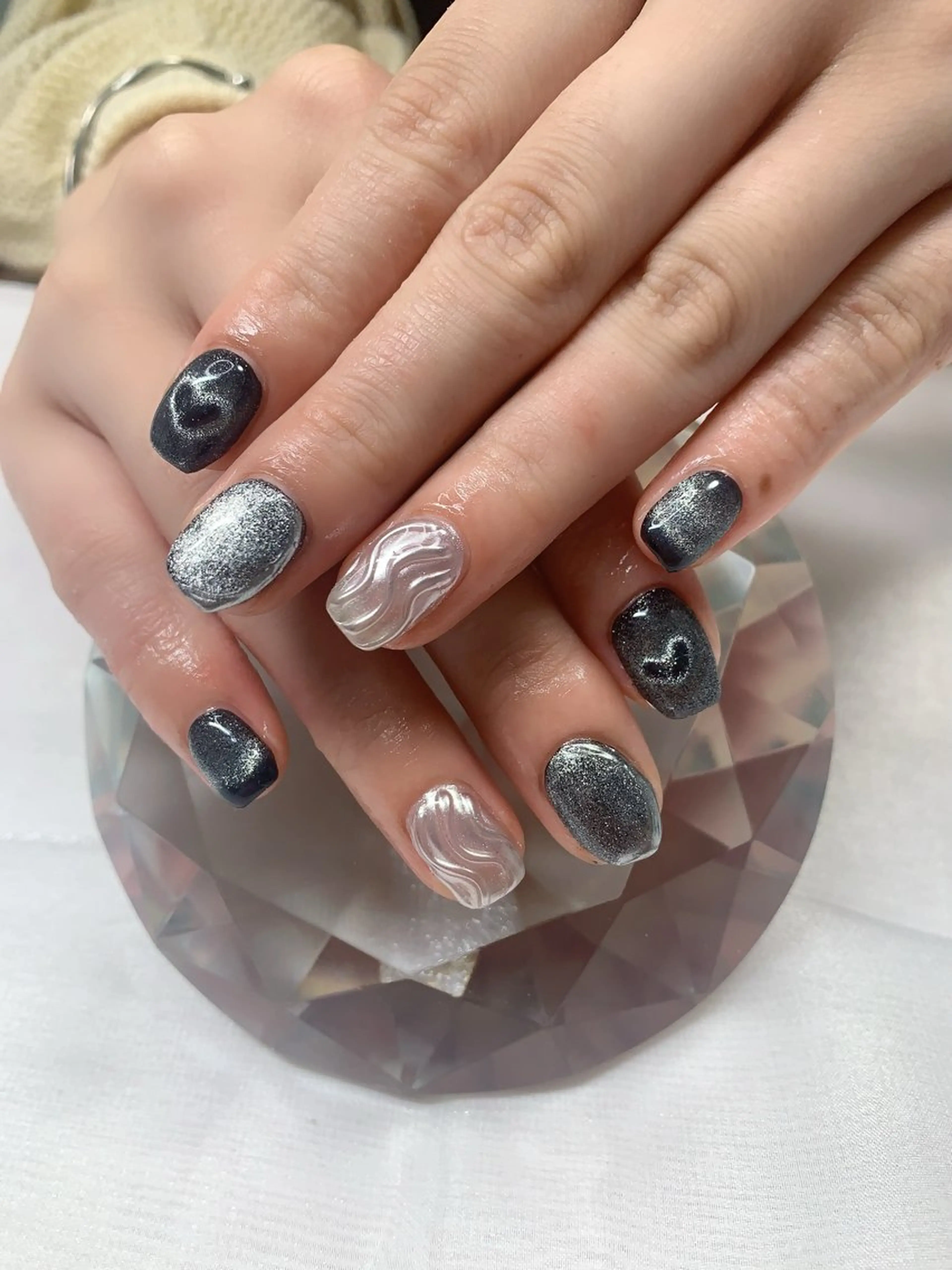 ネイル ハート キラキラネイル マグネットネイル ミラーネイル Cute Tips nailのネイルデザイン