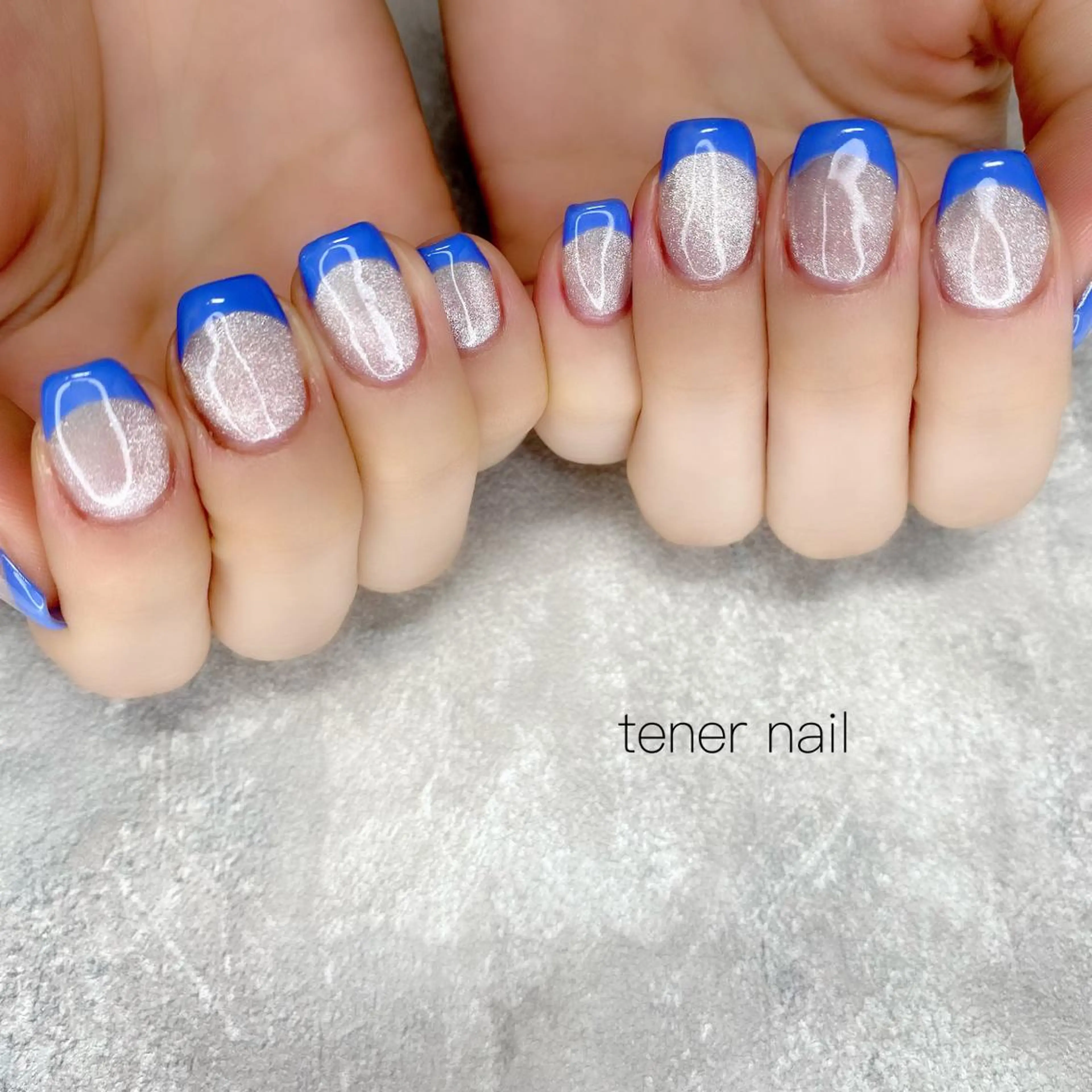 ネイル ブルー フレンチネイル マグネットネイル tener  nail  テネルネイル所属・テネルネイル tener nailのネイルデザイン