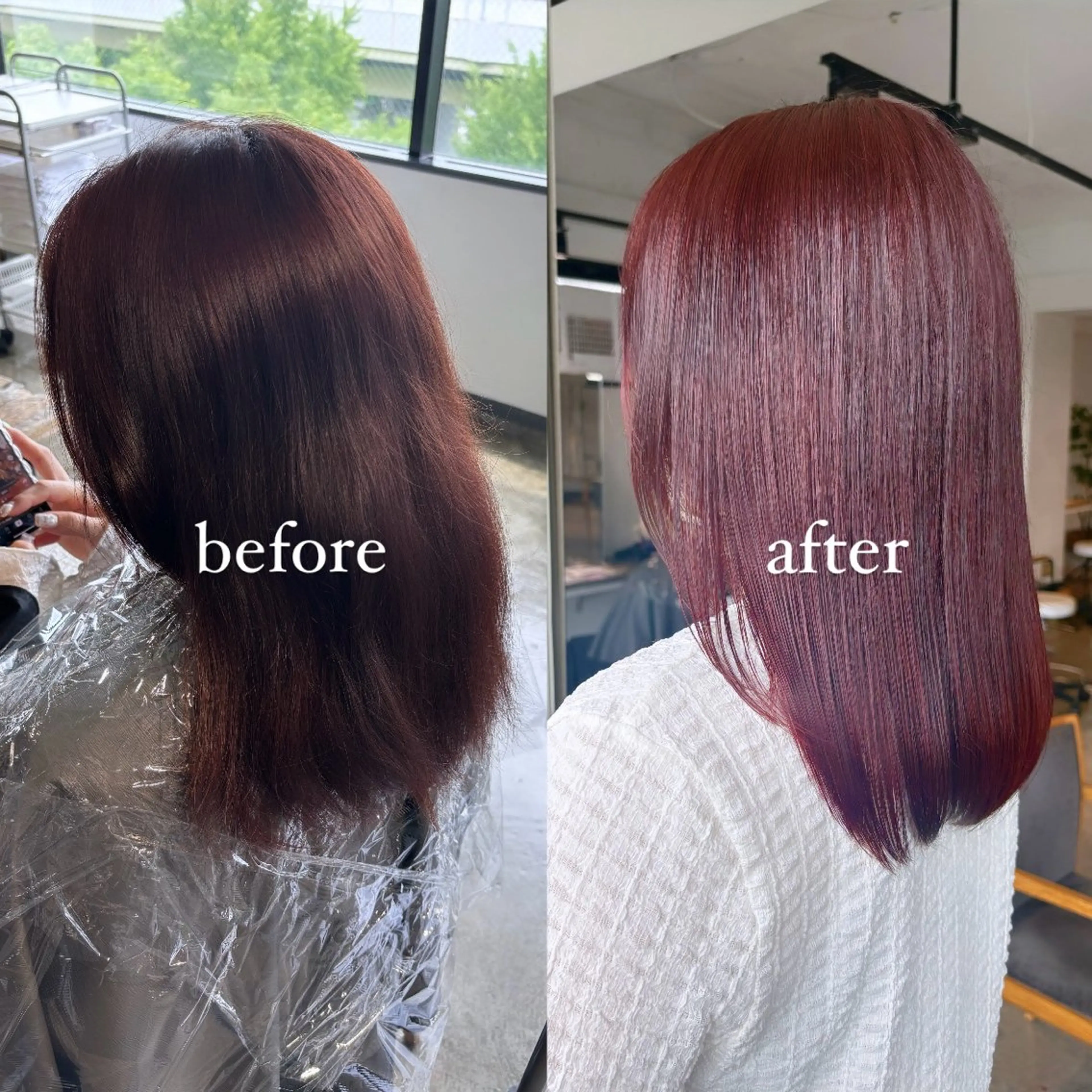 ミディアム カラー ボルドーカラー ケアカラー レッドカラー ヘアカラー 暖色カラー🍒 ケアブリーチ/akiのヘアスタイル