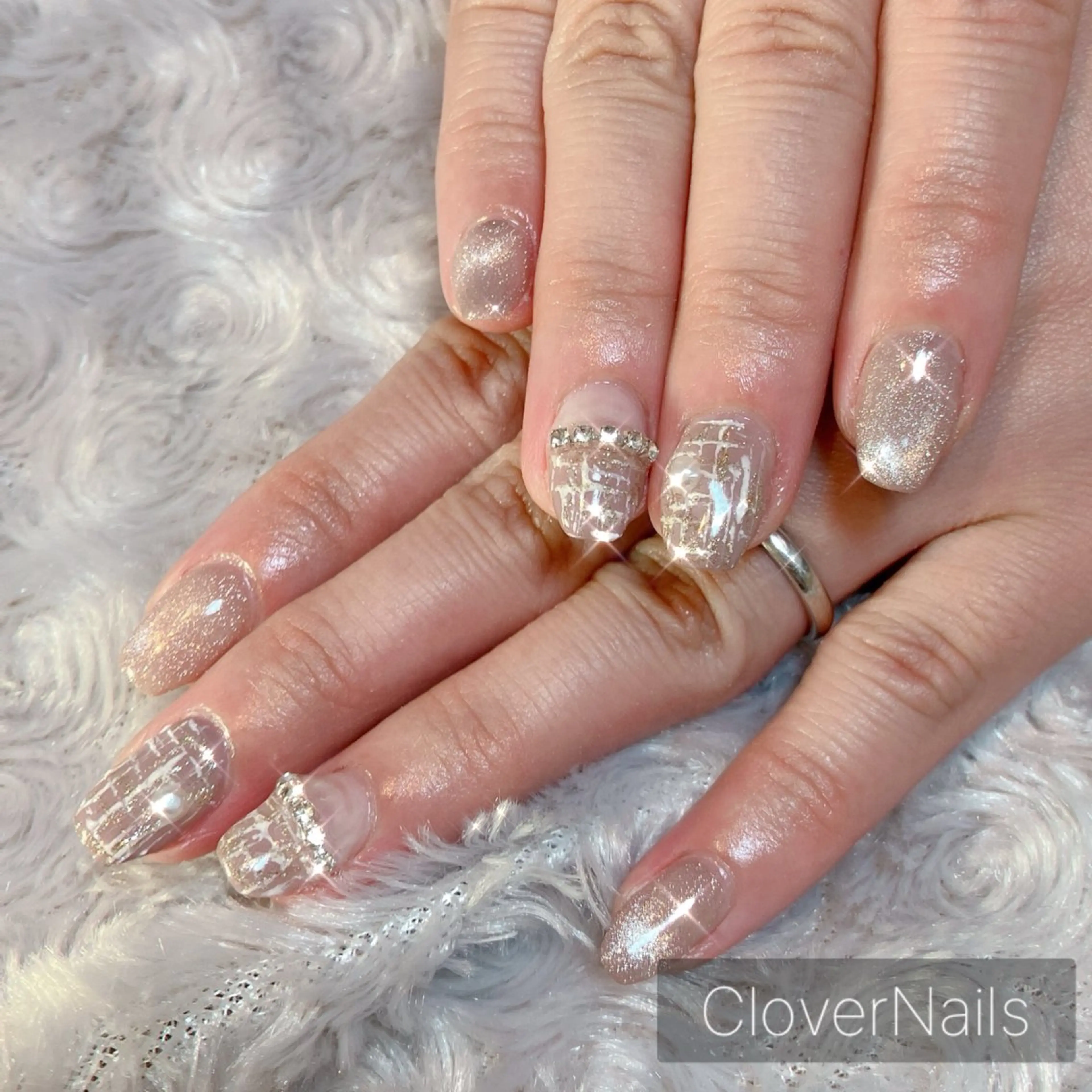 ネイル ツイードネイル 冬ネイル ハンドネイル 自宅ネイルサロン クロバーネイルのネイルデザイン