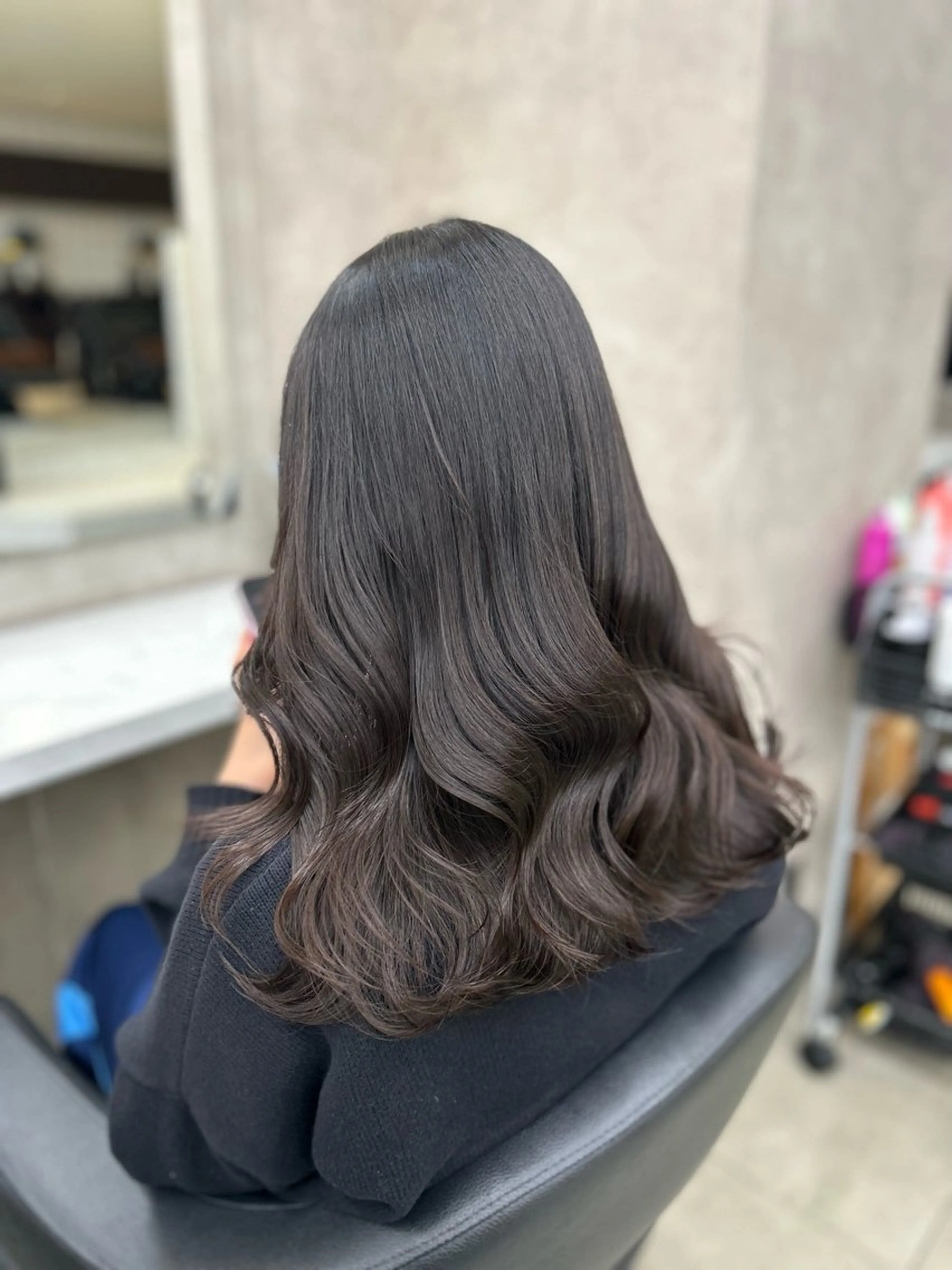 セミロング カラー パーマ ヘアアレンジ メンズ キッズ ブリーチなしカラー/ ブラウン/レイヤーのヘアスタイル