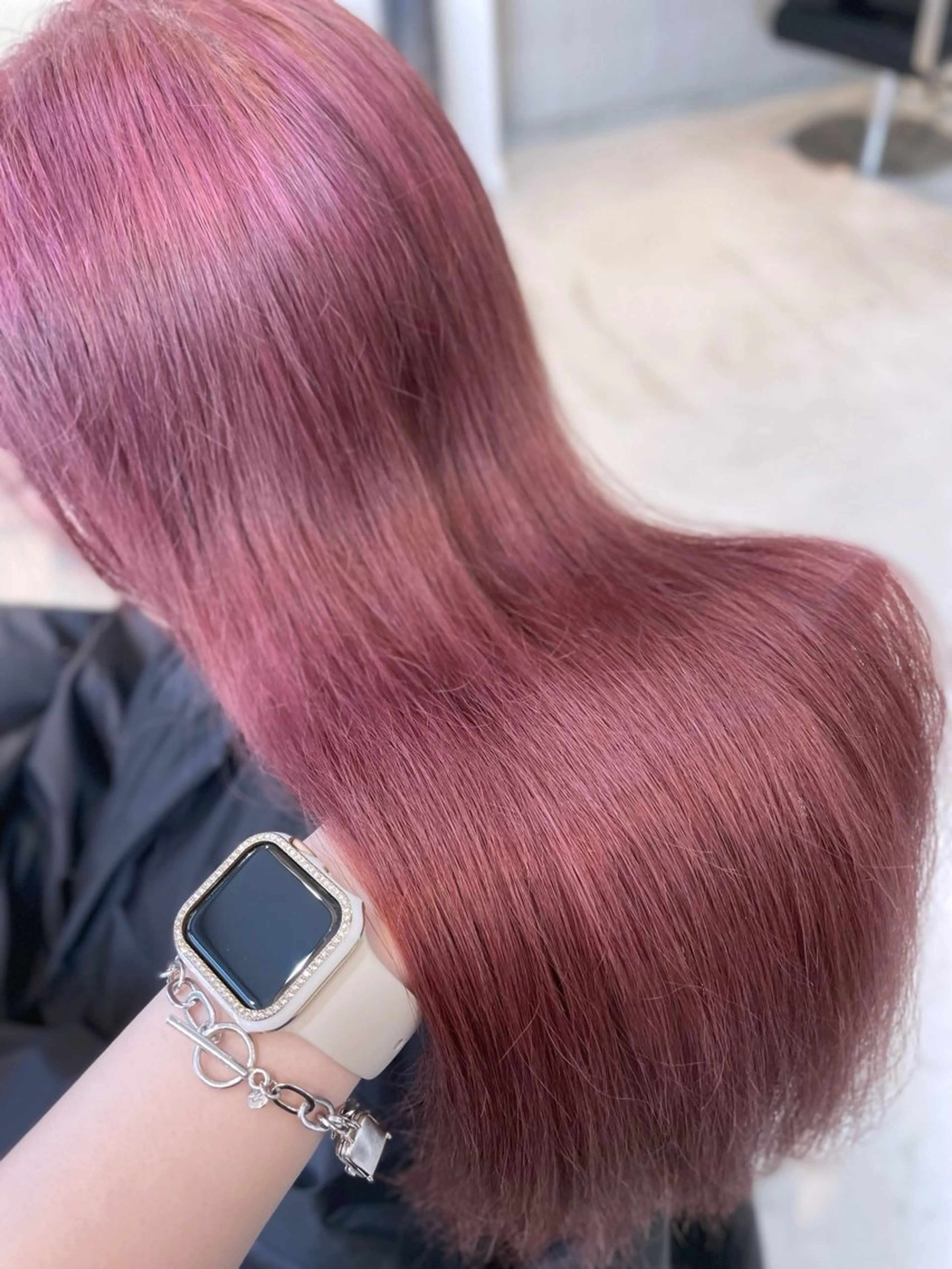 ロング カラー ブリーチ ピンクカラー noa hair design 町田店所属・miyu♡̷̷ 韓国ヘア/顔まわりのヘアスタイル