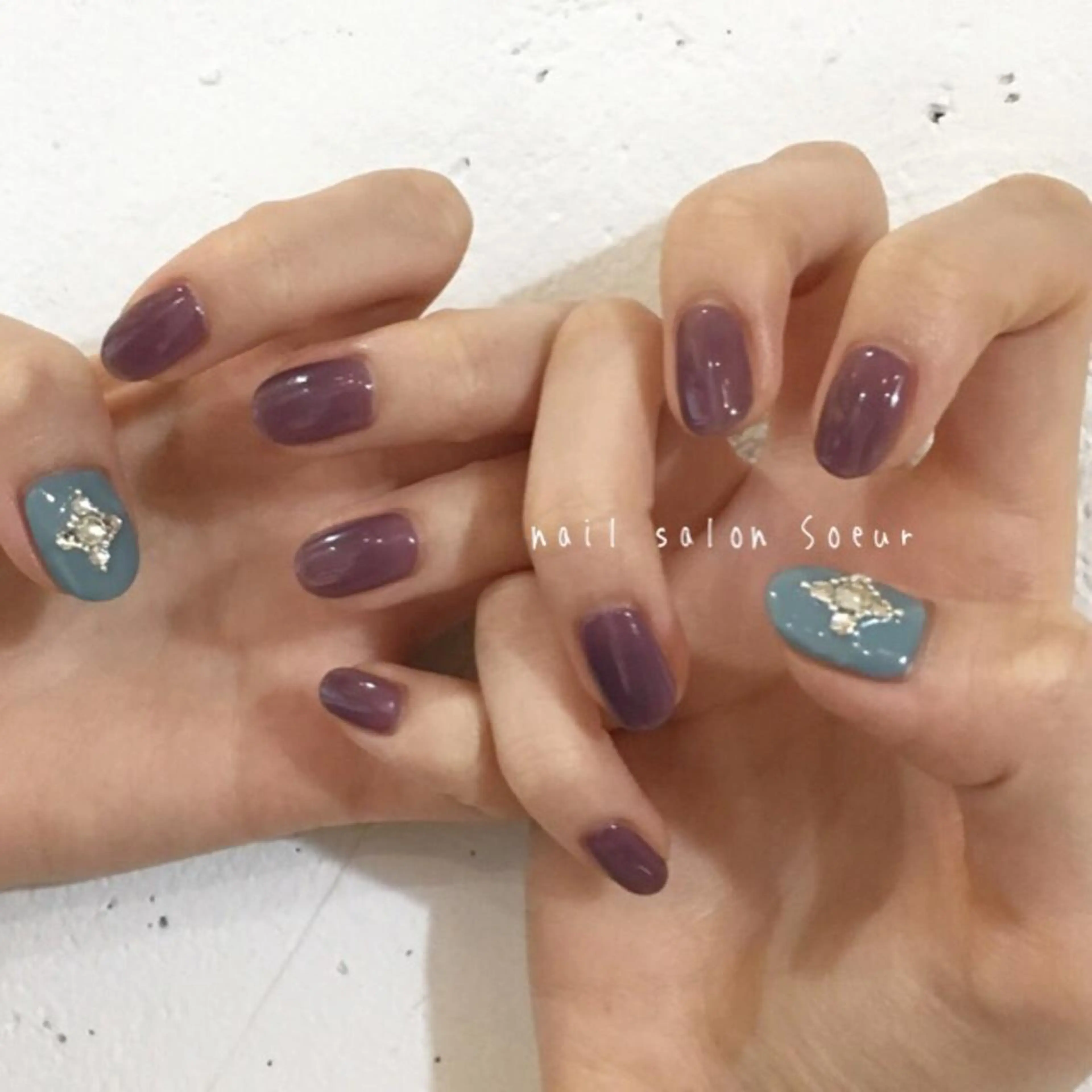 ネイル ブルー ジェルネイル マットネイル ワンカラーネイル パープル nail salon Soeurのネイルデザイン