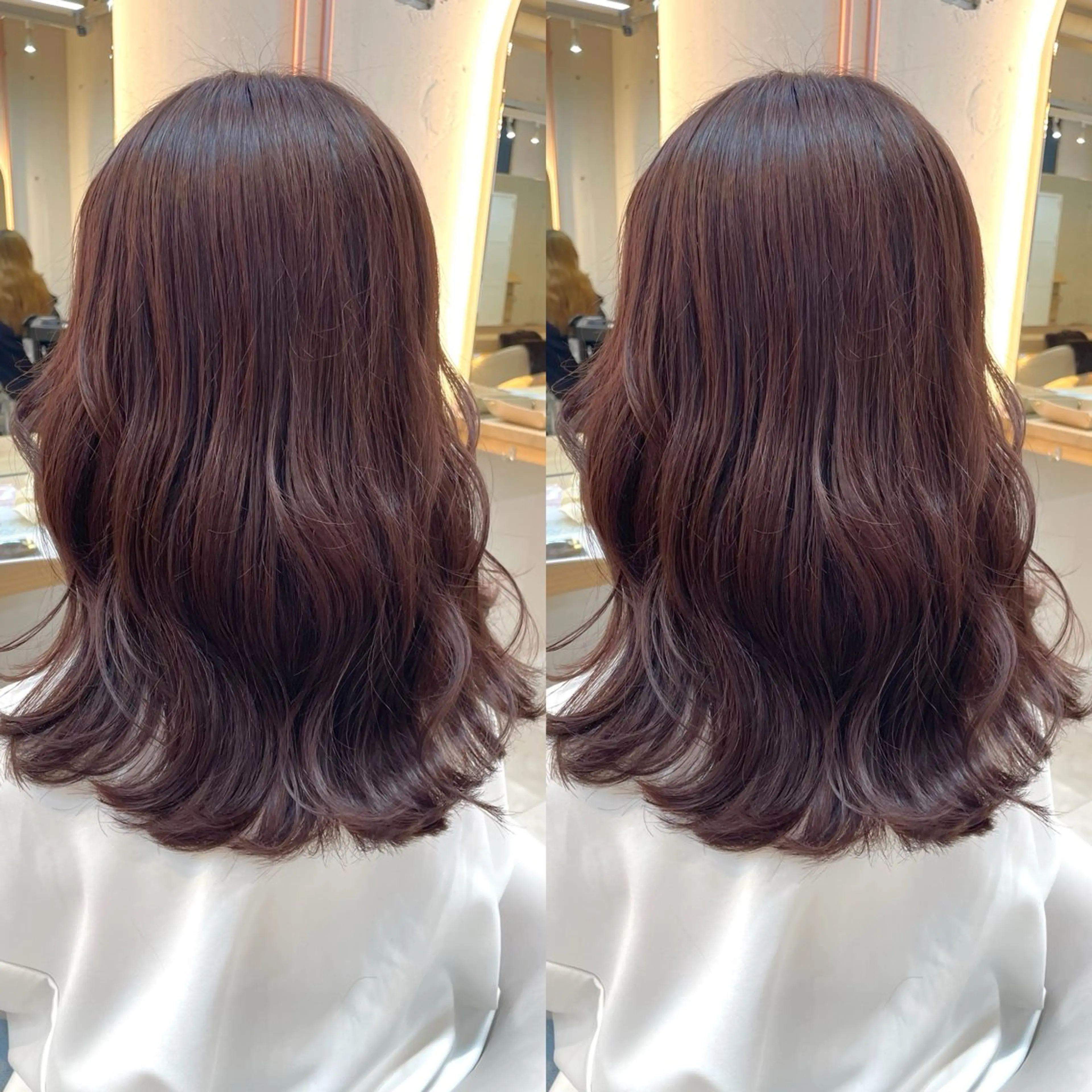 セミロング カラー ブリーチ ブラウンカラー ブリーチなしカラー ピンクカラー ピンクブラウン カット ヘアカラー トリートメント ヘアセット ブリーチ無しダブル カラー🦕まどかのヘアスタイル