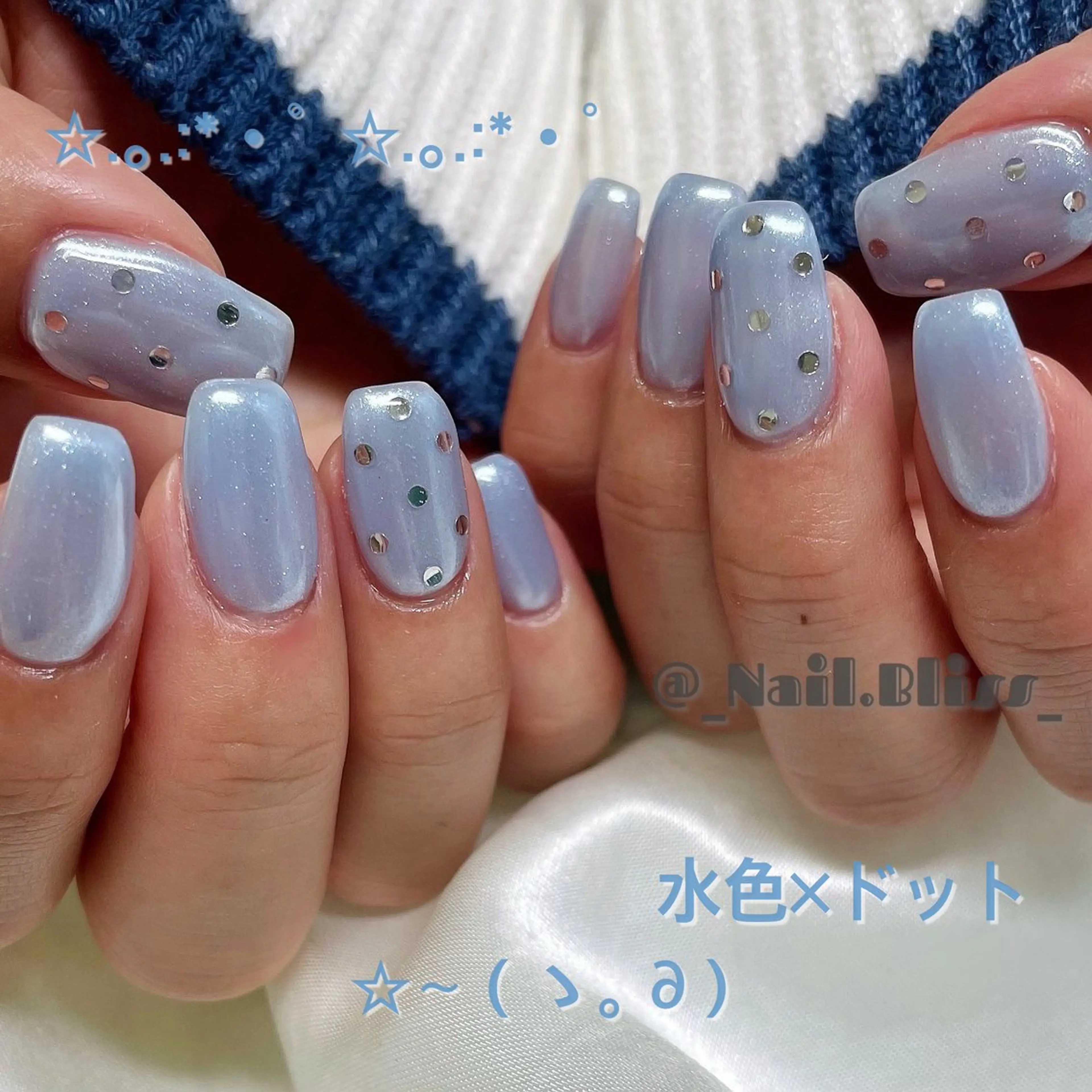 ネイル オーロラネイル ドット 氷ネイル・うるうるネイル ハンドネイル NAIL BLISSのネイルデザイン