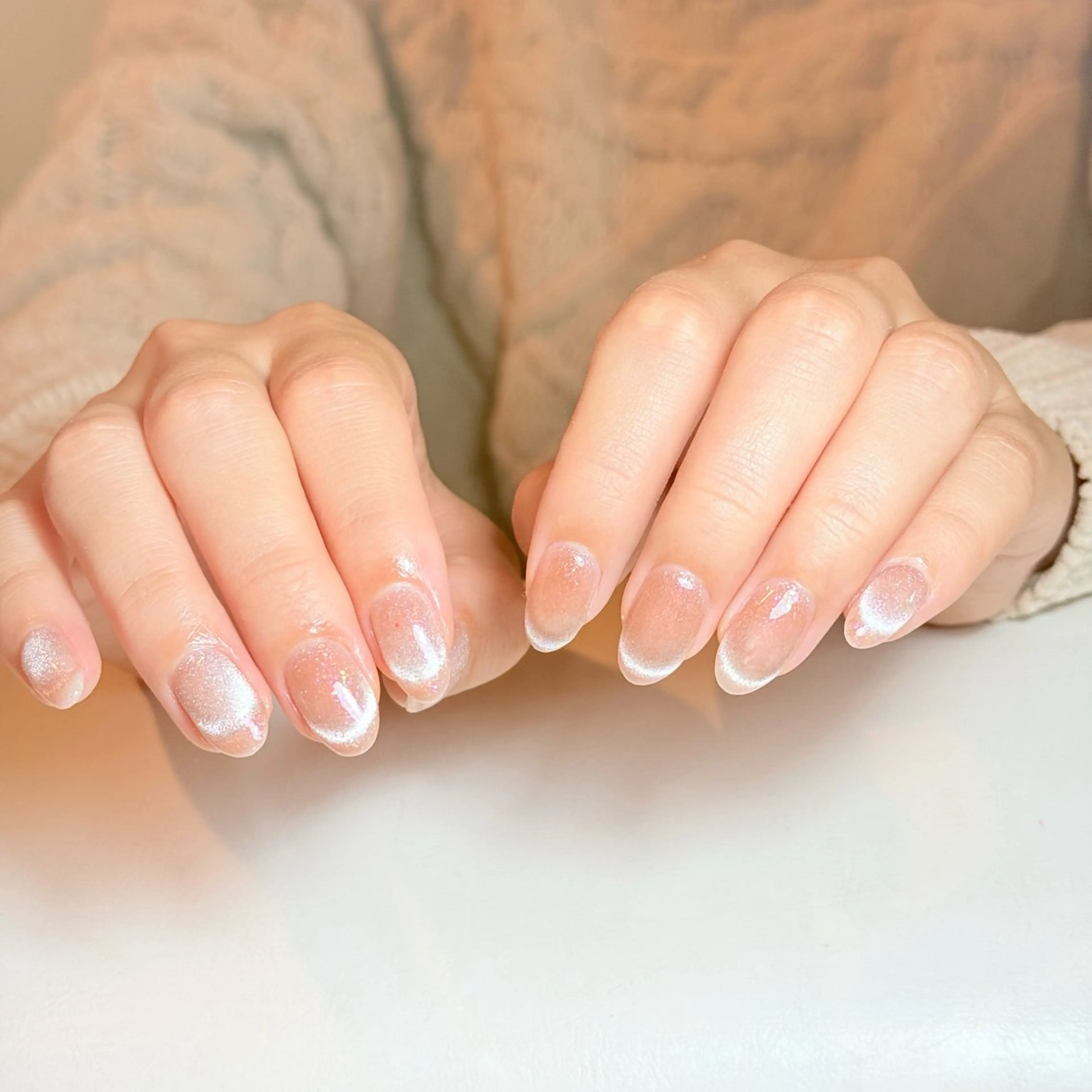 ネイル チークネイル フレンチネイル グラデーション キラキラネイル 韓国ネイル ハンドネイル Risa_ Nailのネイルデザイン