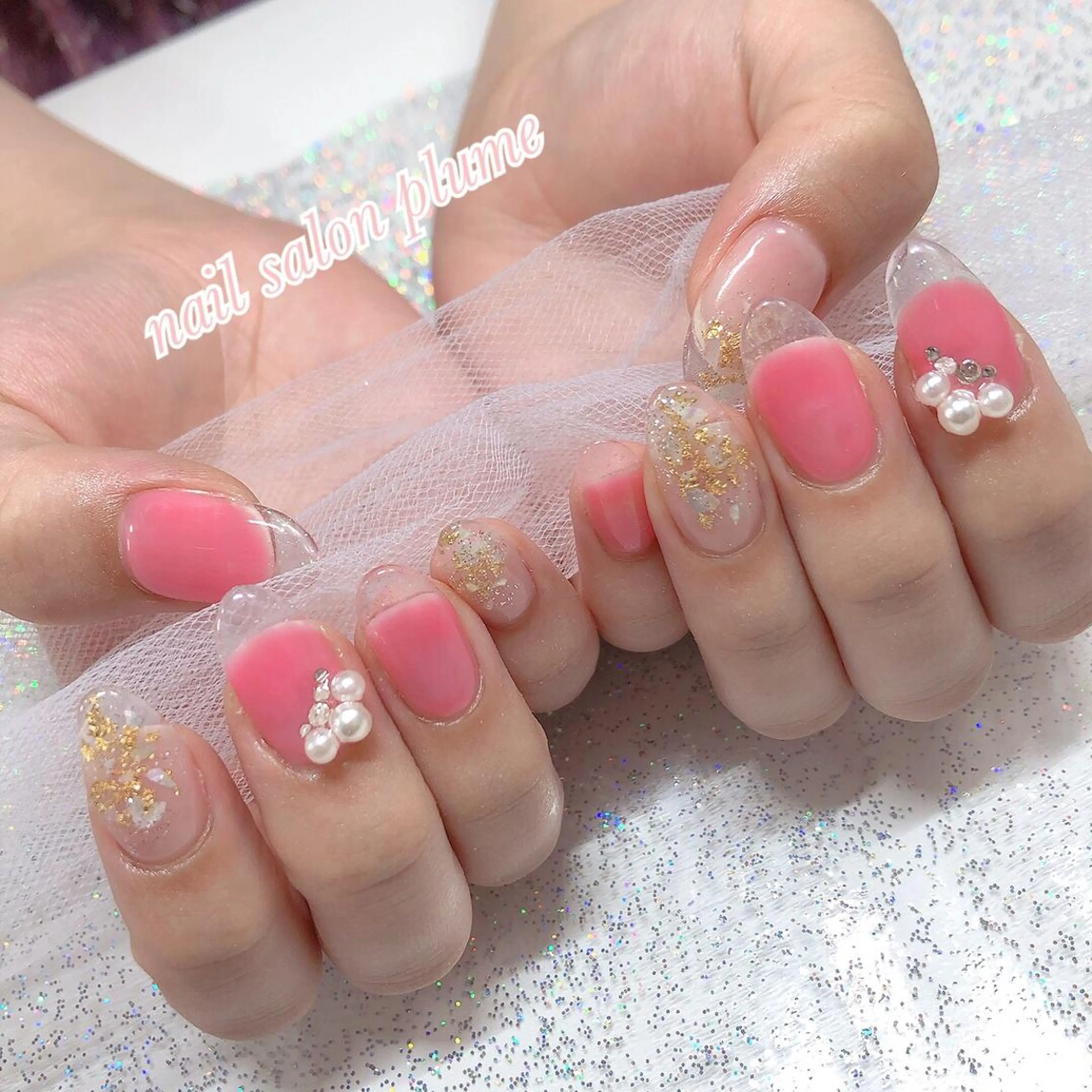 ネイル アートネイル クリアネイル 長さ出し フレンチネイル ハート plume nail ☆韓国ネイルのネイルデザイン