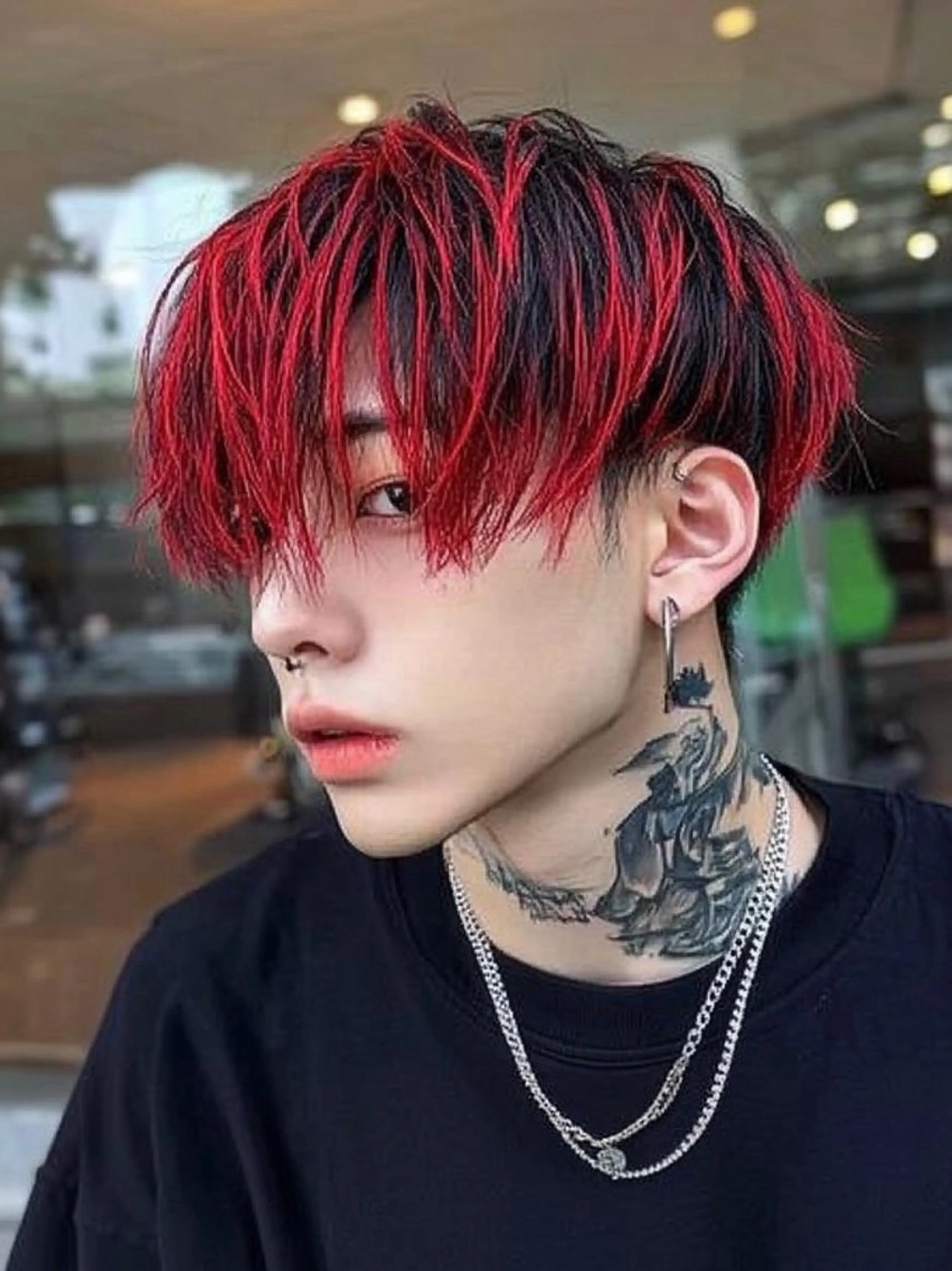 ミディアム カラー メンズ キッズ カット ヘアカラー パーマ ヘアセット メンズハイトーン メンズバレイヤージュのヘアスタイル