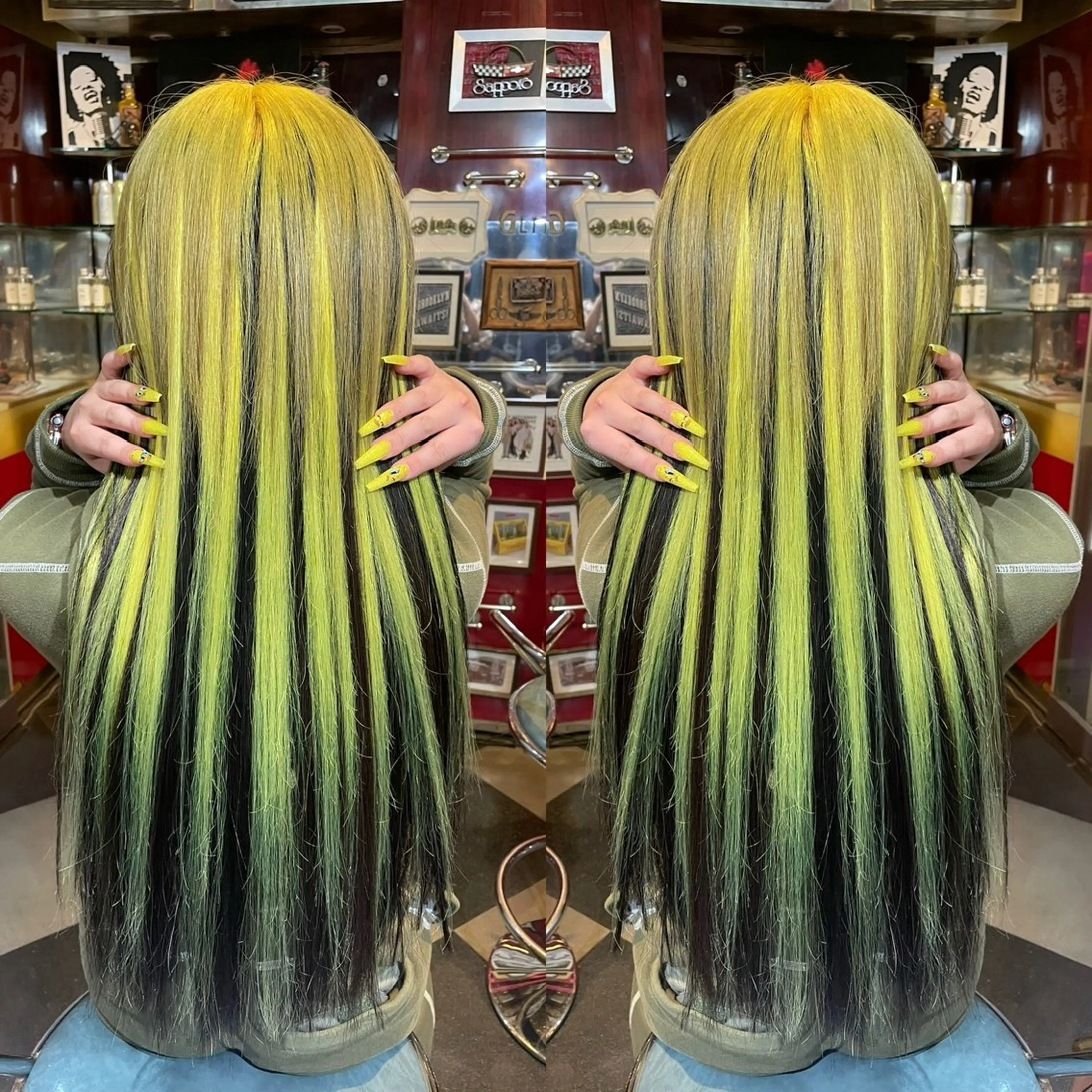 ロング カラー 編み込みエクステ 黒髪 イエローカラー エクステ 👑派手髪/カット 👑ANRYのヘアスタイル