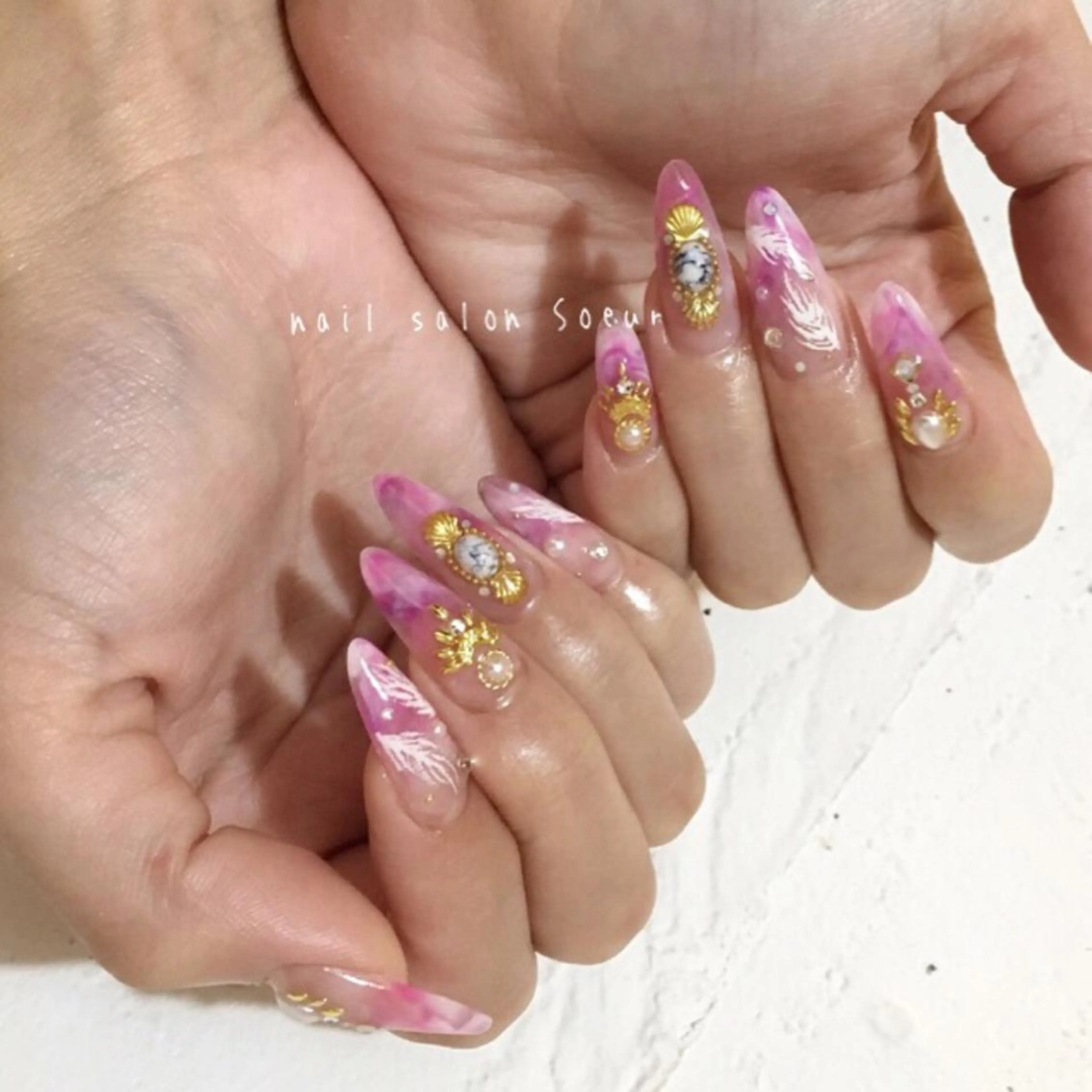 ネイル クリアネイル 大理石ネイル(マーブル) 持ち込み スカルプネイル ハンドネイル nail salon Soeurのネイルデザイン