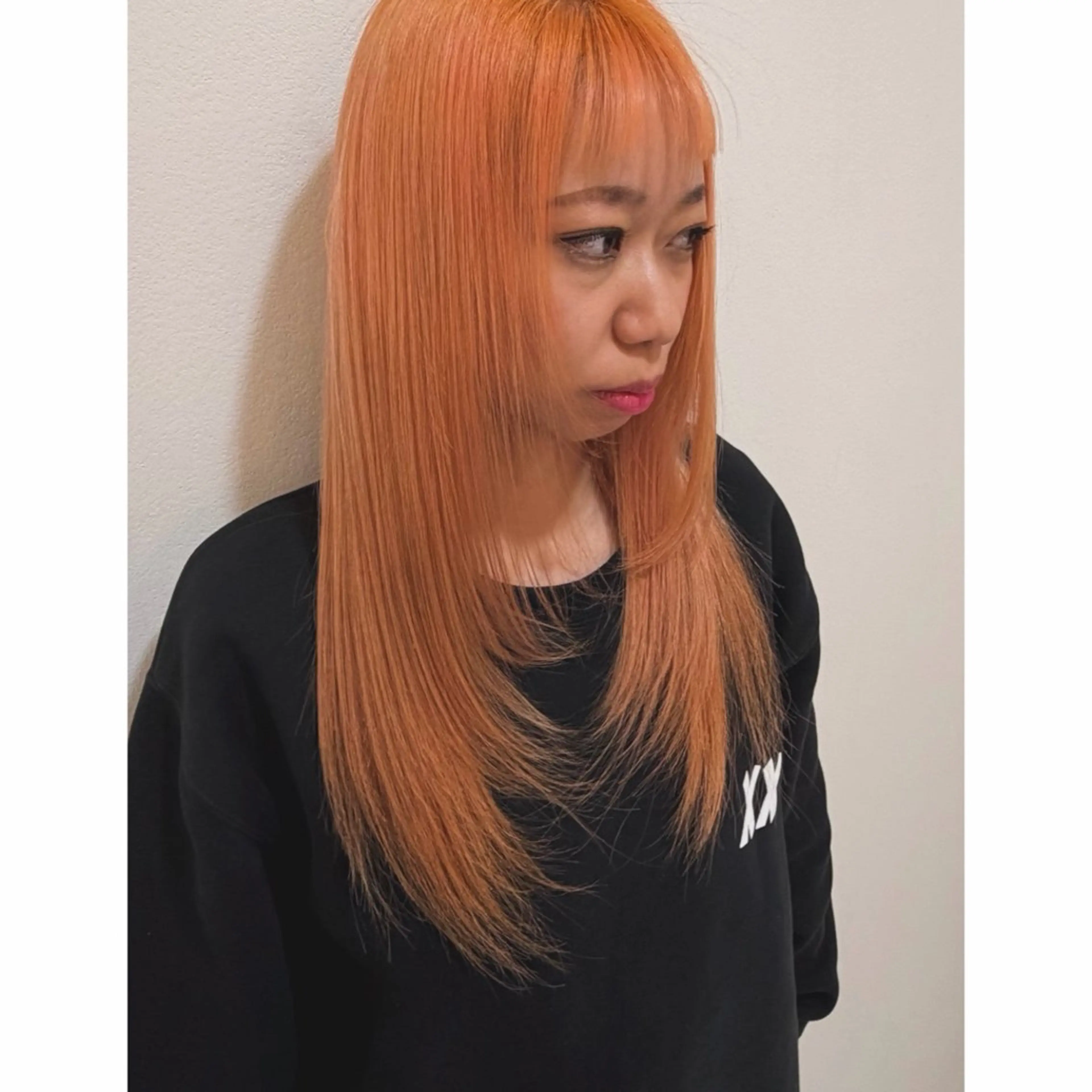 ロング カラー オレンジ カット ヘアカラー トリートメント beaute錦糸町 🦖⋆͛yuka💚のヘアスタイル