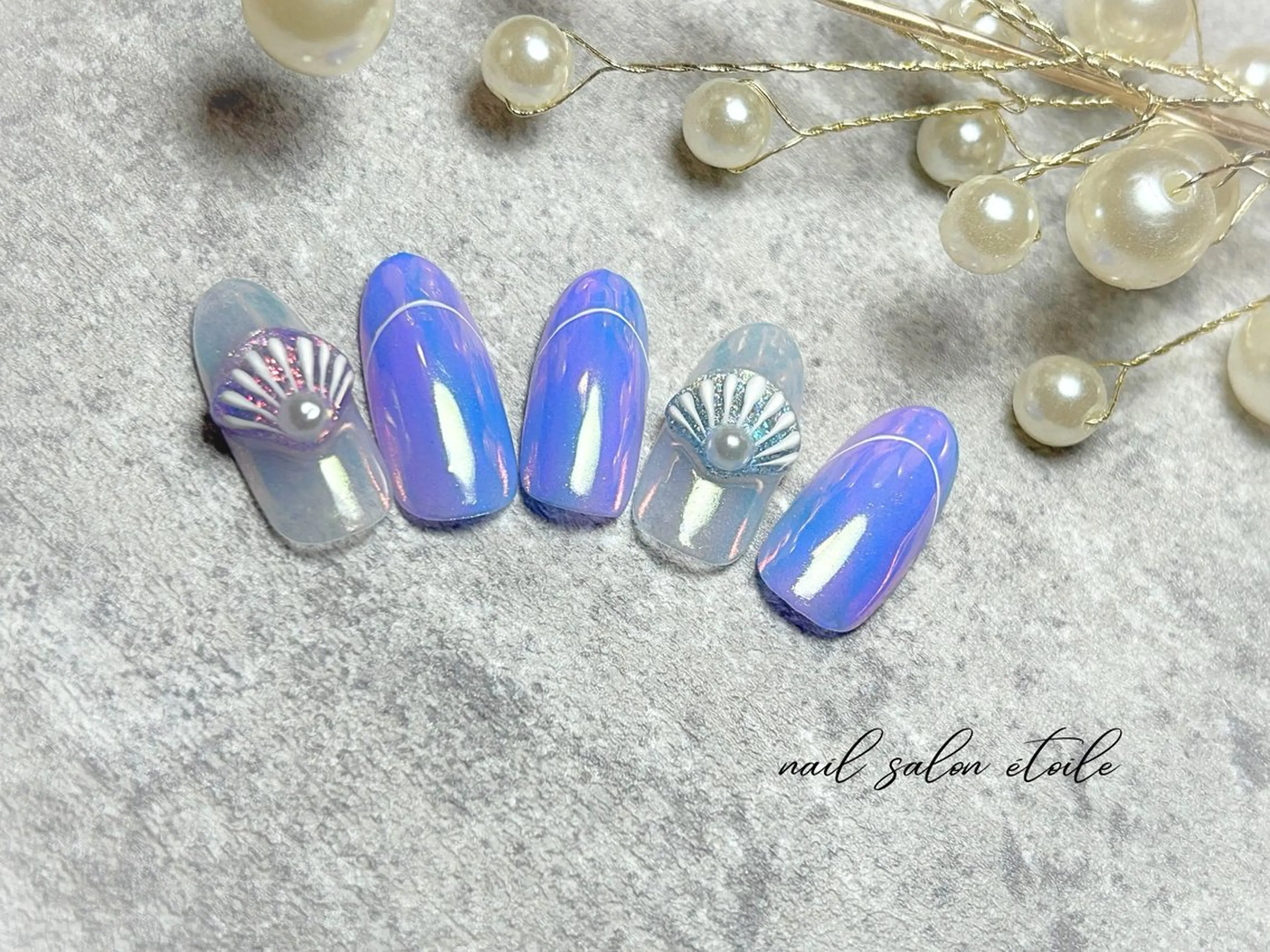 ネイル オーロラネイル ブルー パープル 夏ネイル ハンドネイル nail salon étoileのネイルデザイン