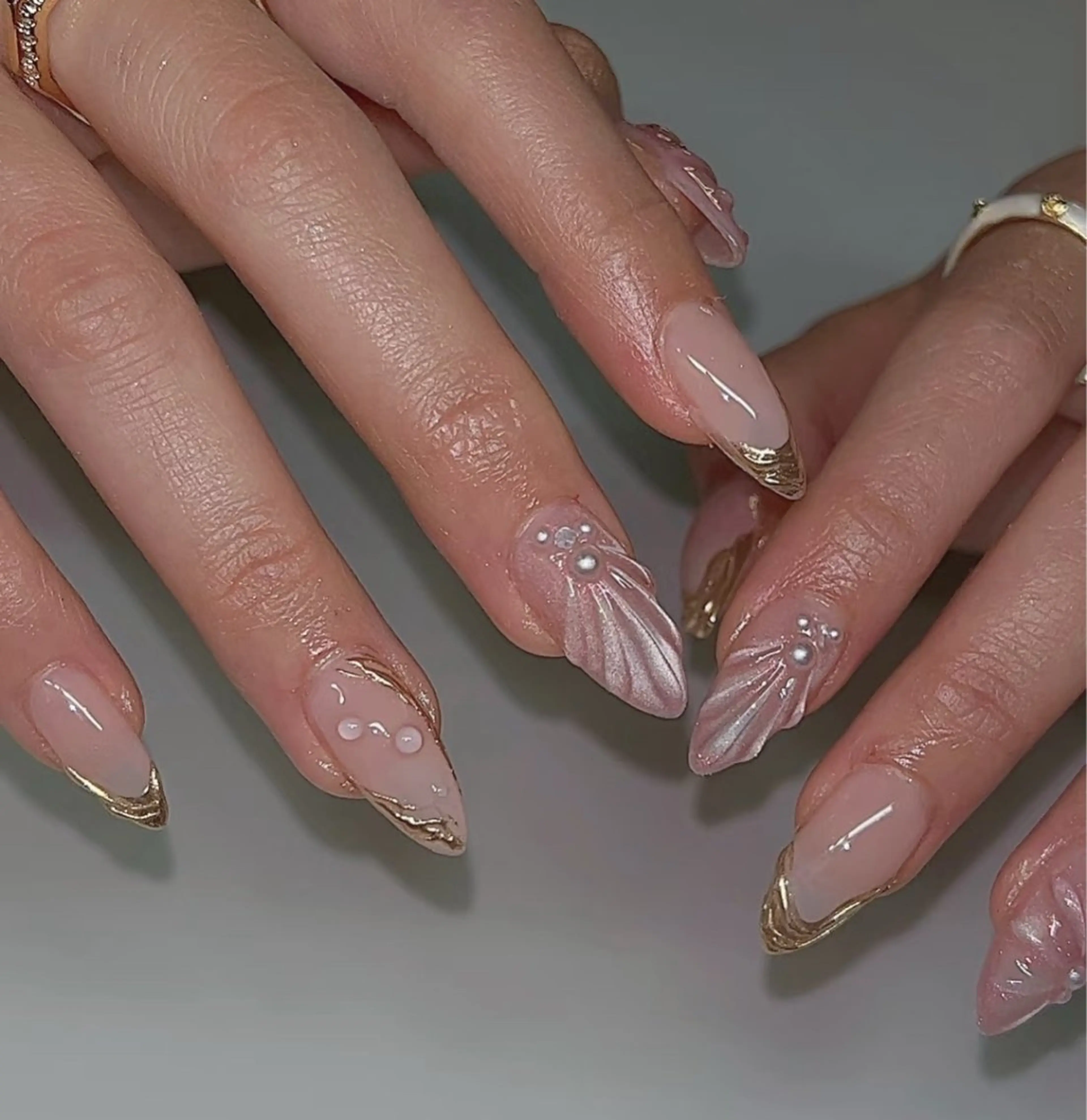 ネイル アートネイル オーロラネイル チークネイル フレンチネイル ガラスフレンチ ハンドネイル 🎀🎀YooLi Nail Salonのネイルデザイン