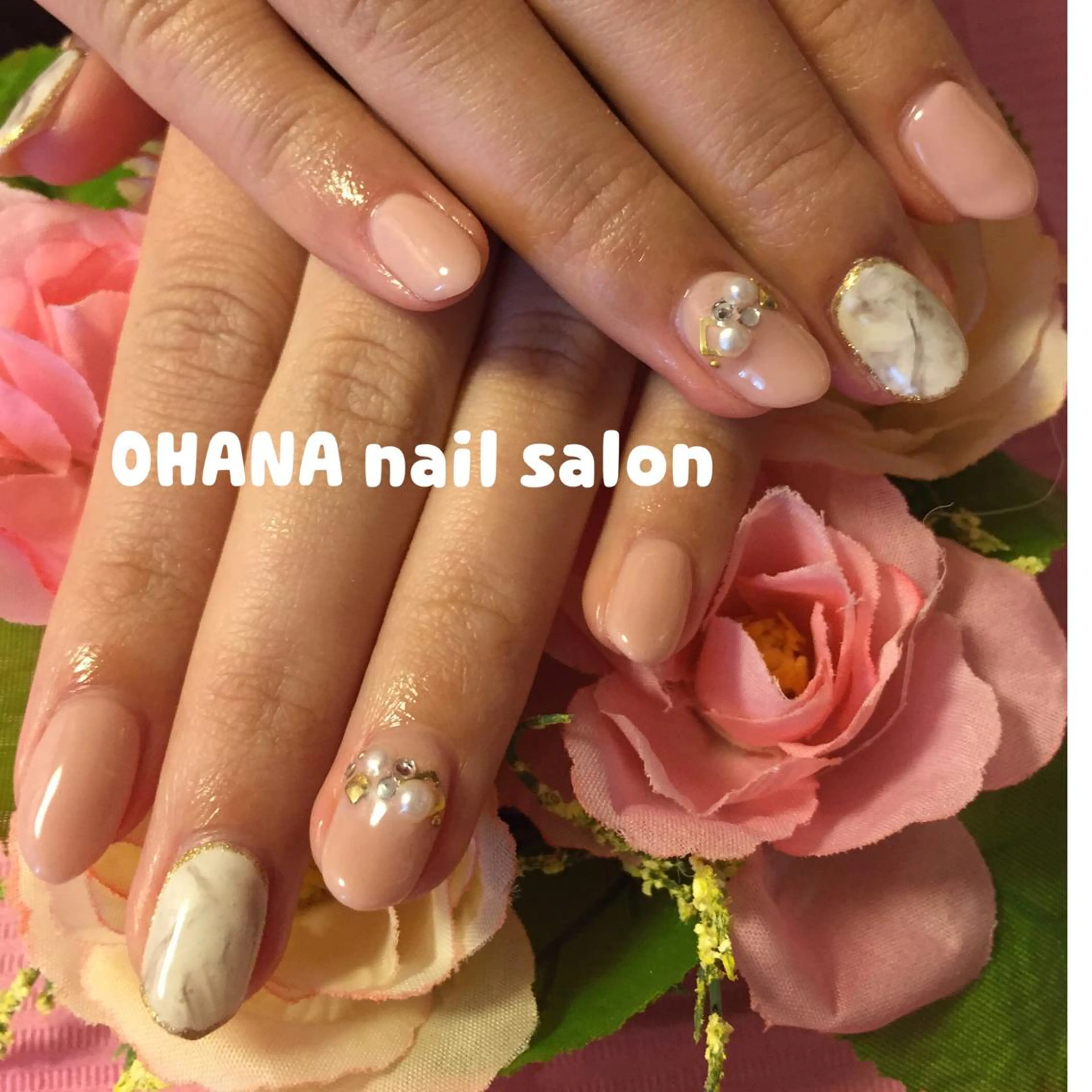 ネイル ジェルネイル 大理石ネイル(マーブル) ピンク ピンクベージュ 那覇🏝️台湾人 ネイリストSHIUのネイルデザイン