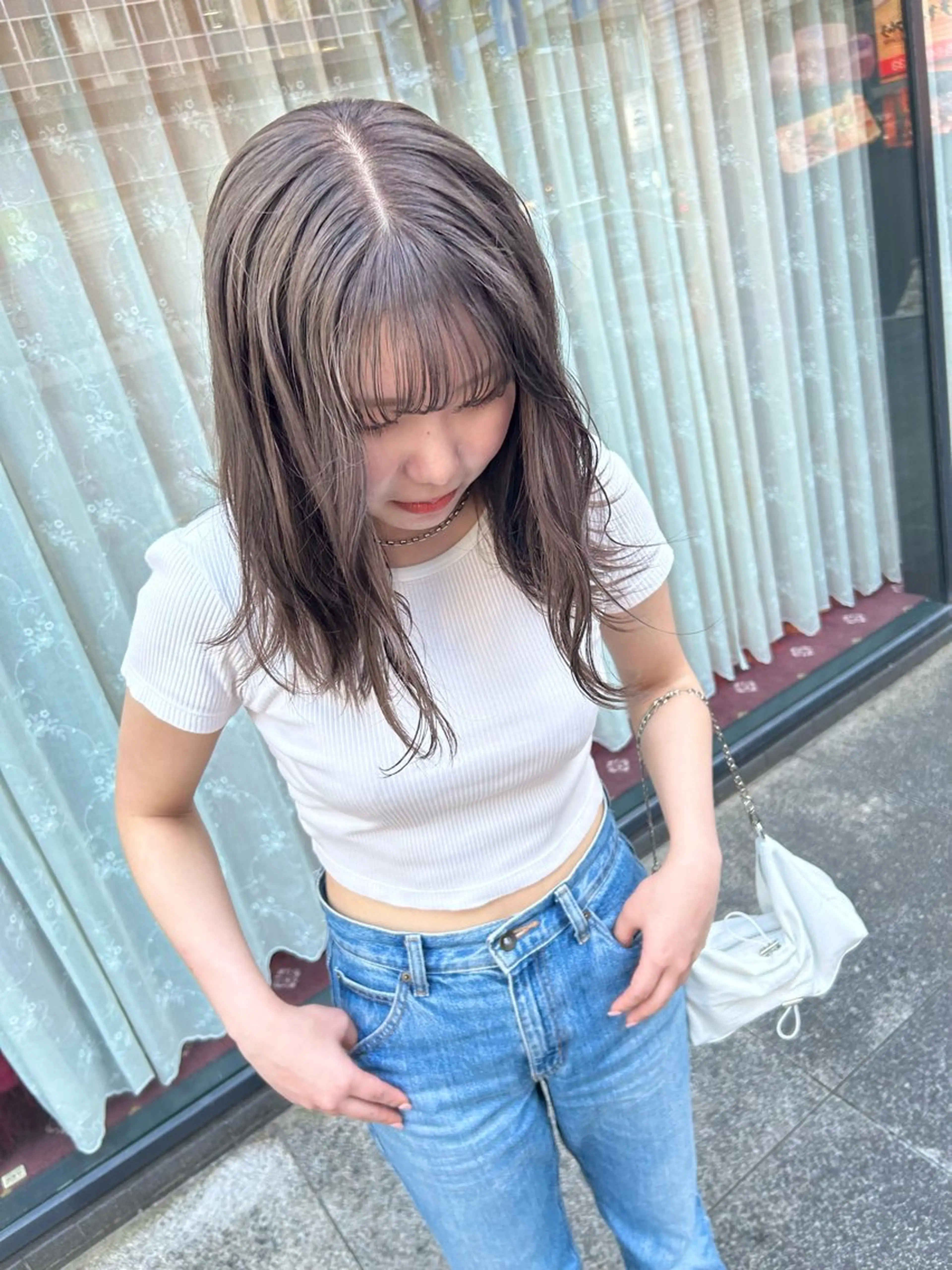 セミロング カラー パーマ ヘアアレンジ 髪と音処　マトぺ所属・デザインカラー/ボブ ブリーチカラー/ユリのヘアスタイル