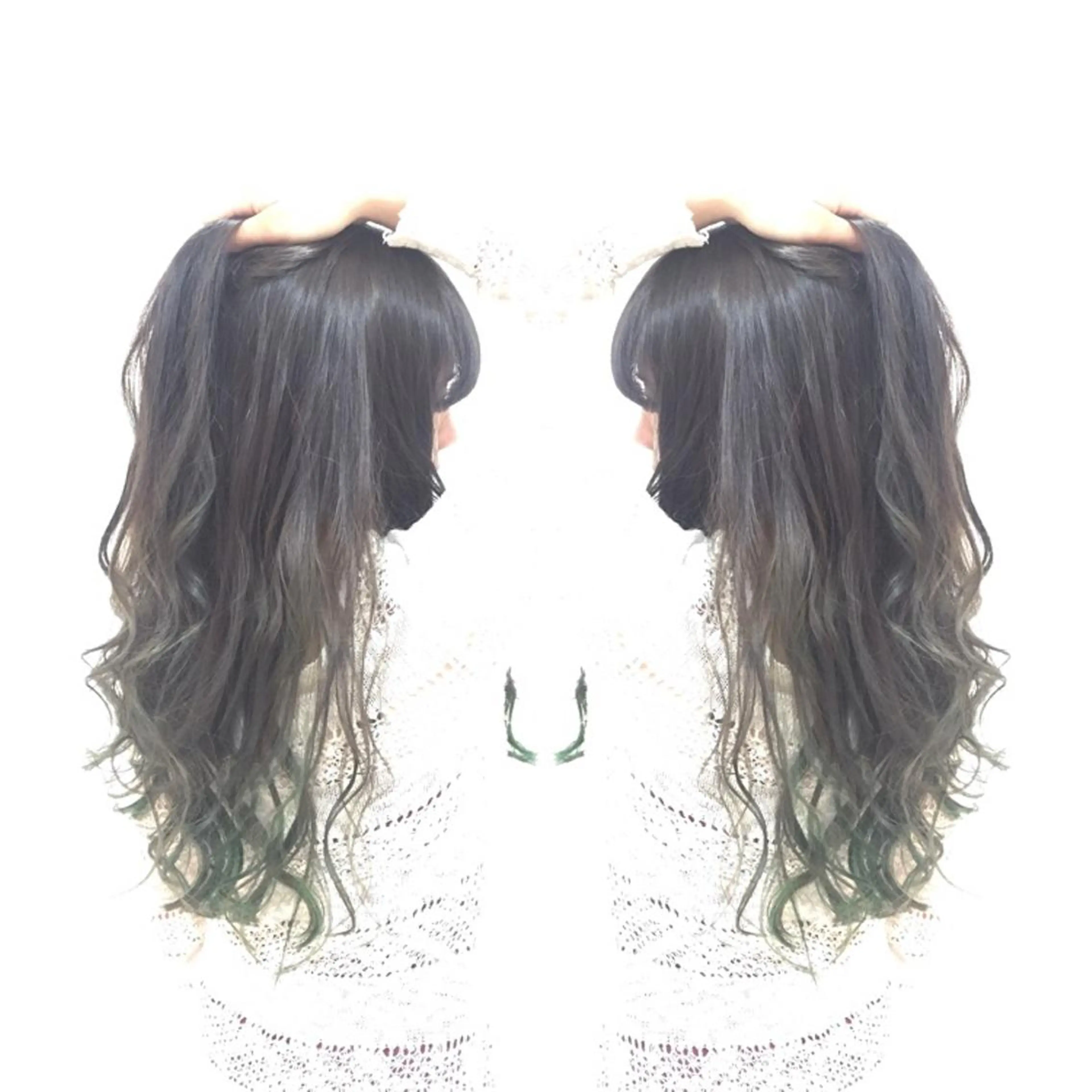 ロング カラー エメラルドグリーン グラデーションカラー 外国人風カラー 髪質改善特化サロン ICONIQ天神店のヘアスタイル