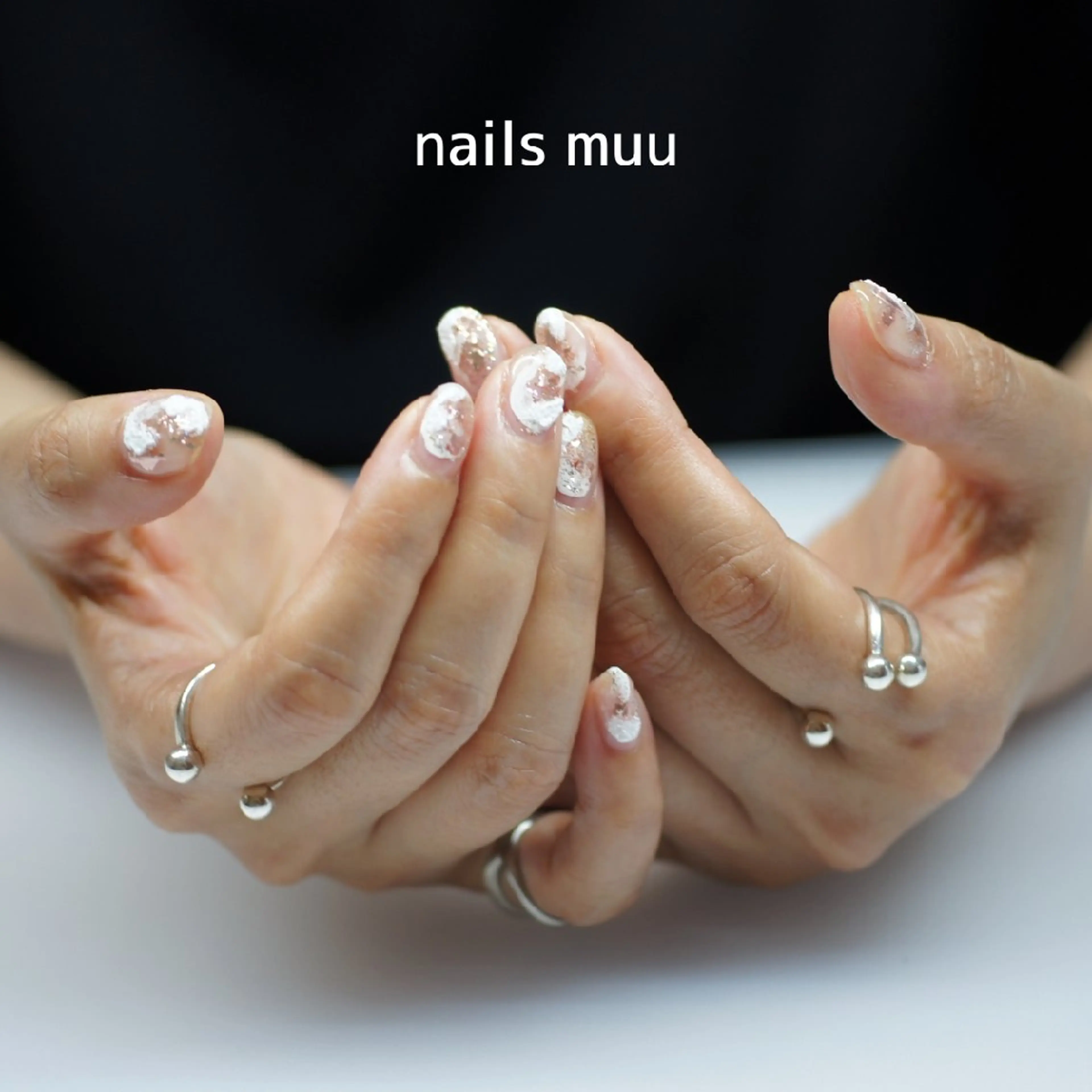 ネイル アートネイル クリアネイル ラメ(グリッター) ピンク ホワイト ハンドネイル nails muu まゆのネイルデザイン