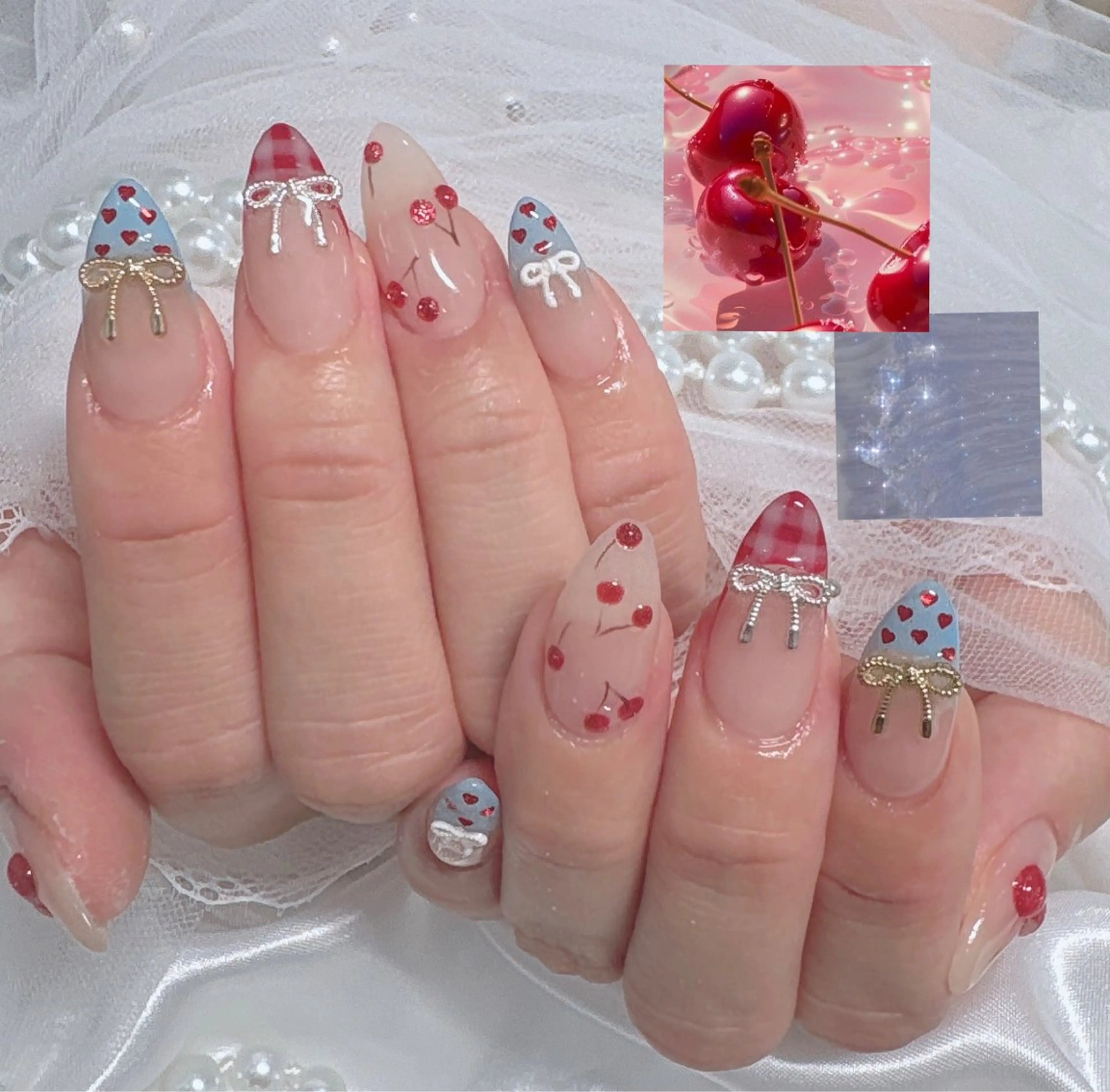 ネイル フレンチネイル ガーリー リボン ネイルチップ ハンドネイル Marinnail Hibikiのネイルデザイン