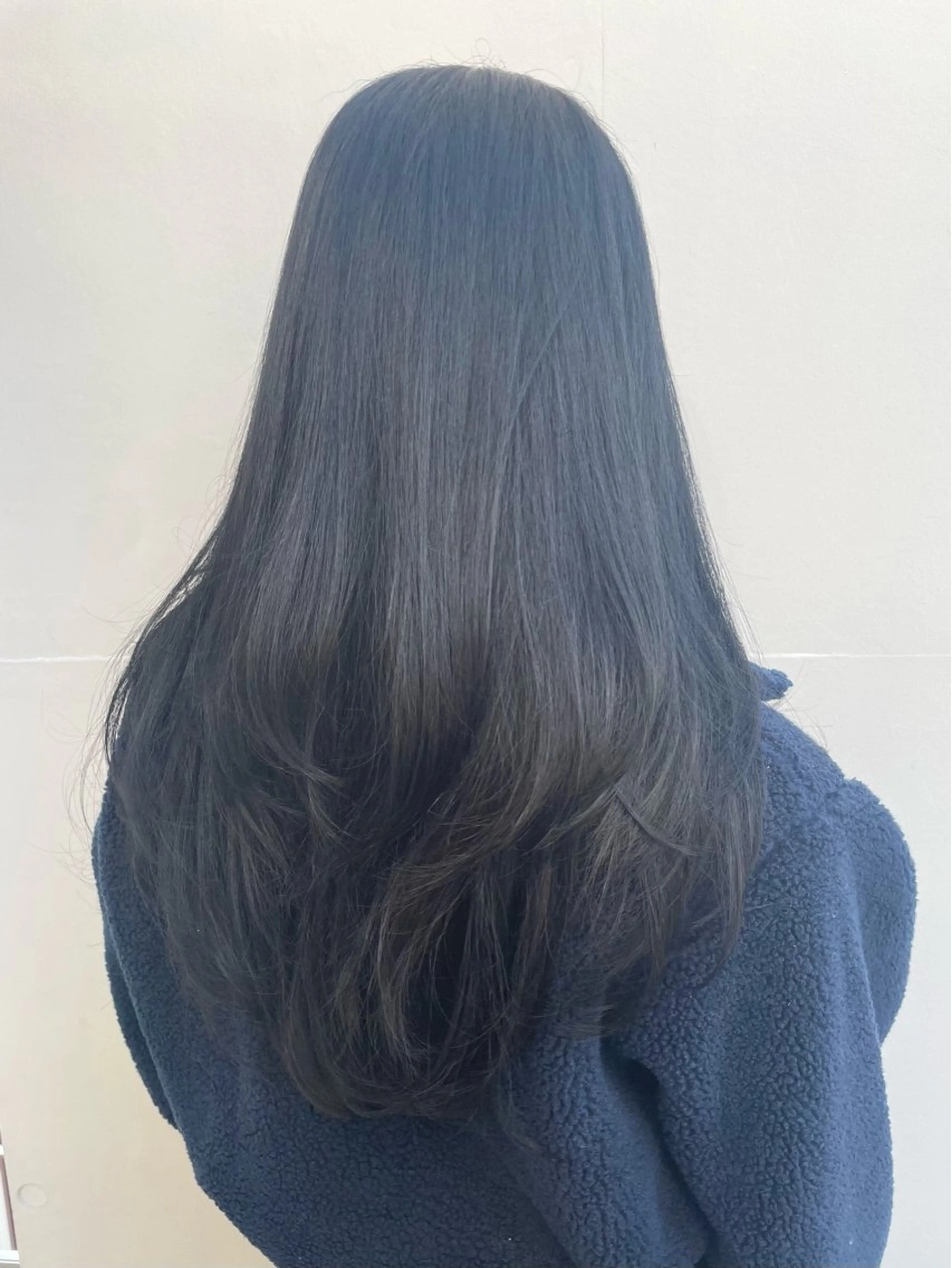 ロング カラー 黒髪 ブルーカラー ブルーブラック レイヤーカット ヘアカラー トリートメント もにか🌞原宿/渋谷 🌝ブリーチカラーのヘアスタイル