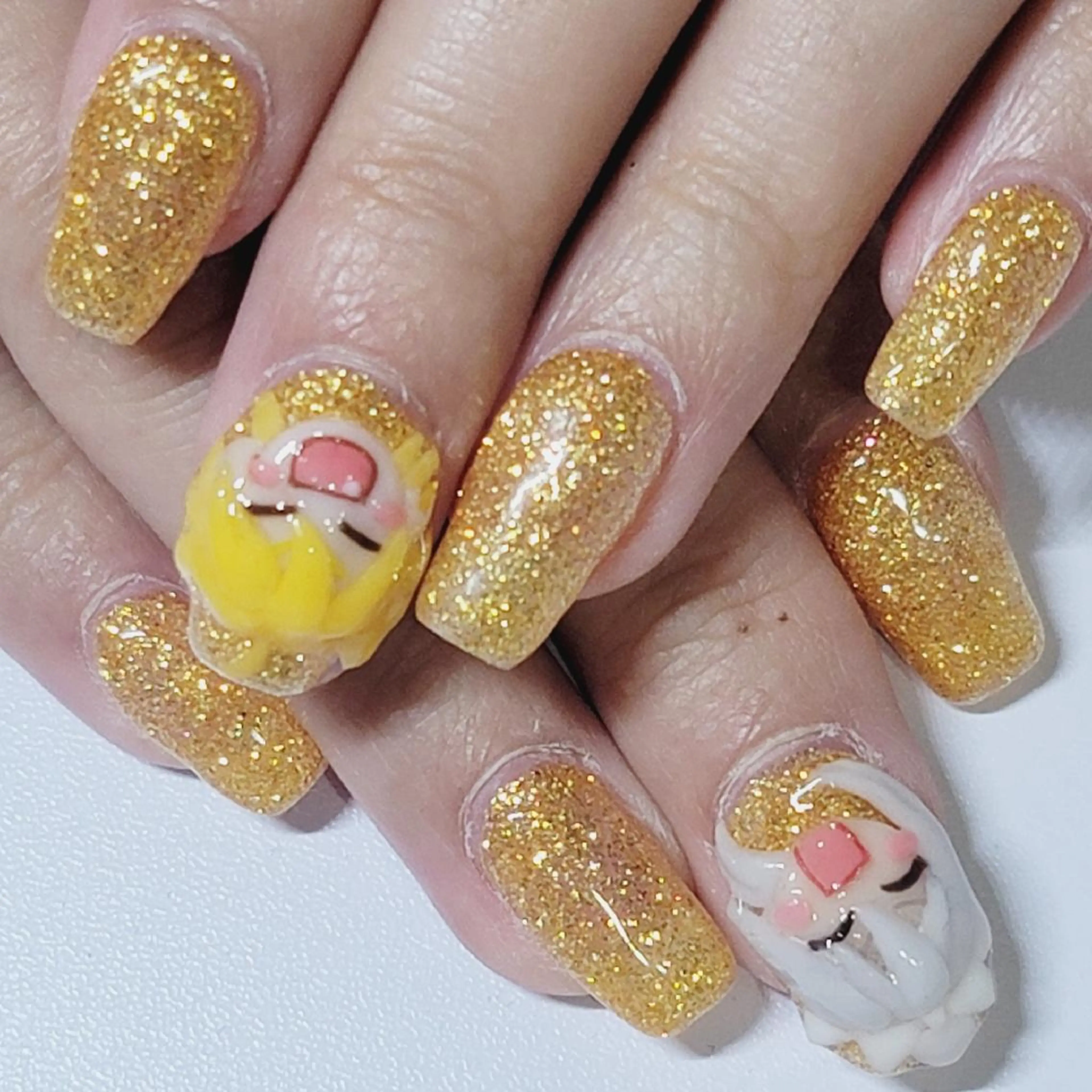 ネイル アートネイル ゴールド ラメ(グリッター) ワンカラーネイル オレンジ ハンドネイル よしだ ひろきのネイルデザイン