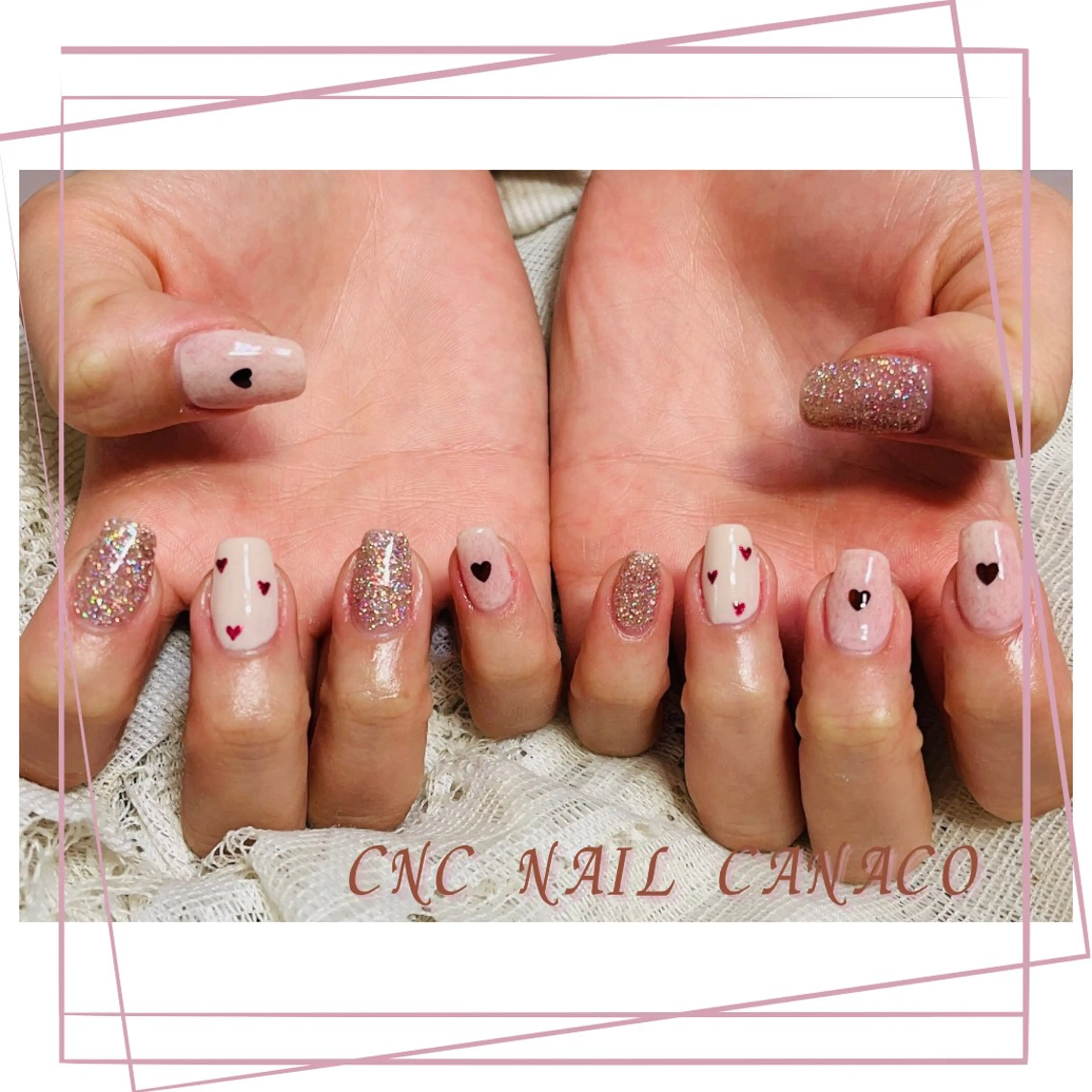 ネイル アートネイル ボルドー ブラウン ハート 持ち込み ハンドネイル ハンドケア Felice所属・ベテランネイル cnc  nailのネイルデザイン