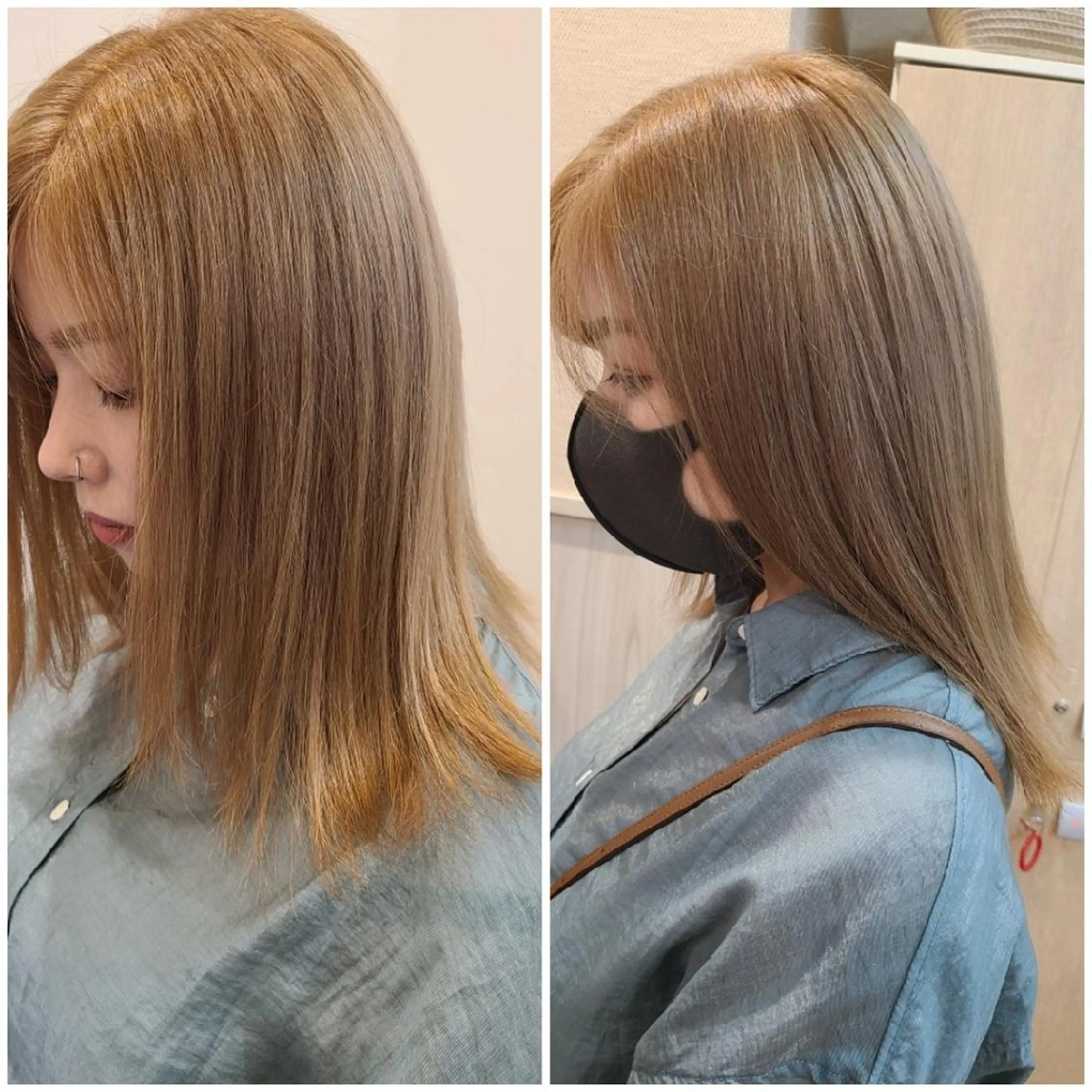 セミロング カラー ブリーチ ブロンド ケアブリーチ 透明感カラー グレージュ 【ネウィ天王寺 】seiyaのヘアスタイル