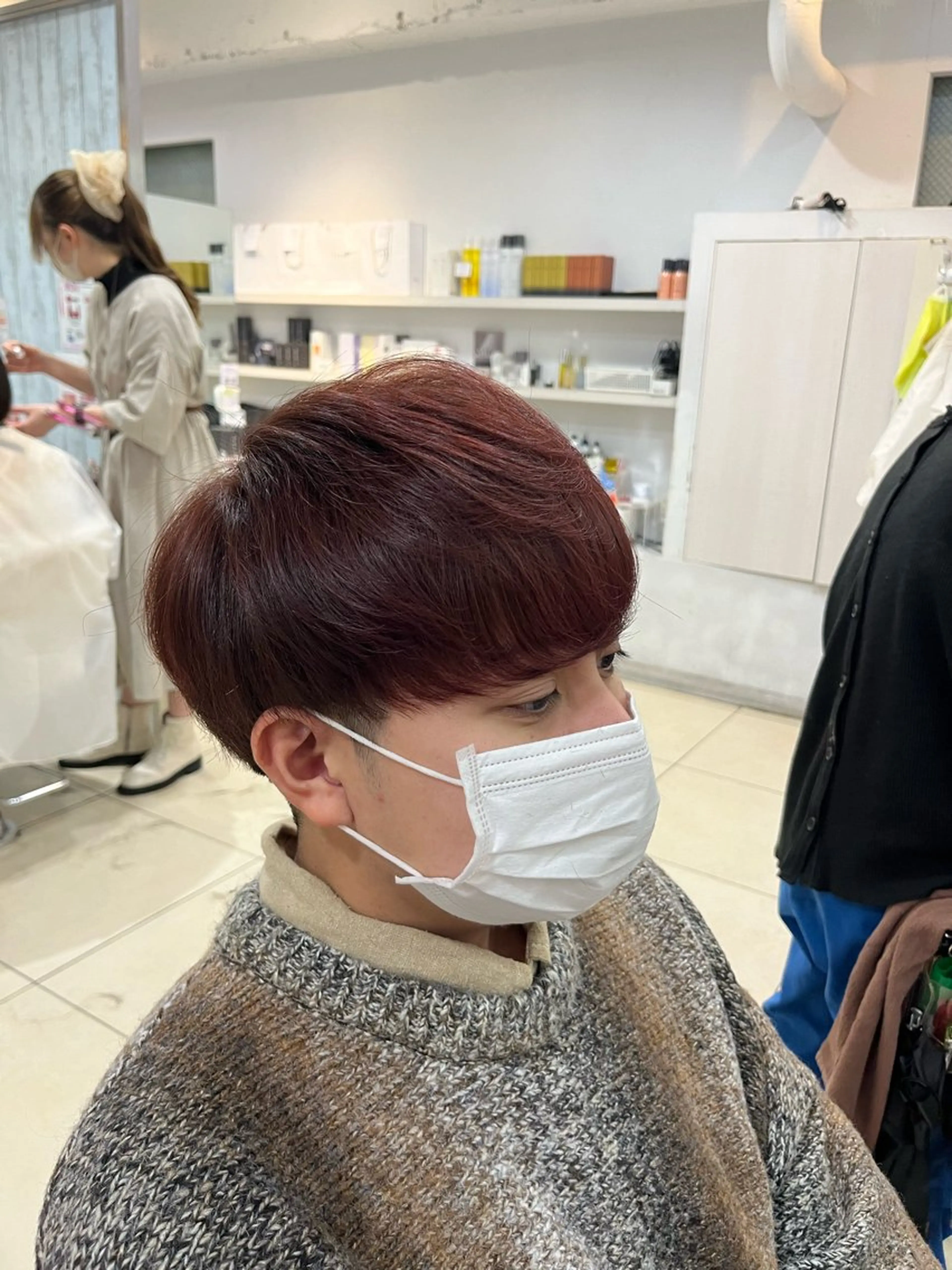 ショート パーマ メンズ レッドブラウン 髪質改善 カット ヘアカラー 韓国風メンズ/毛流れ ヘアなら須田龍世のヘアスタイル