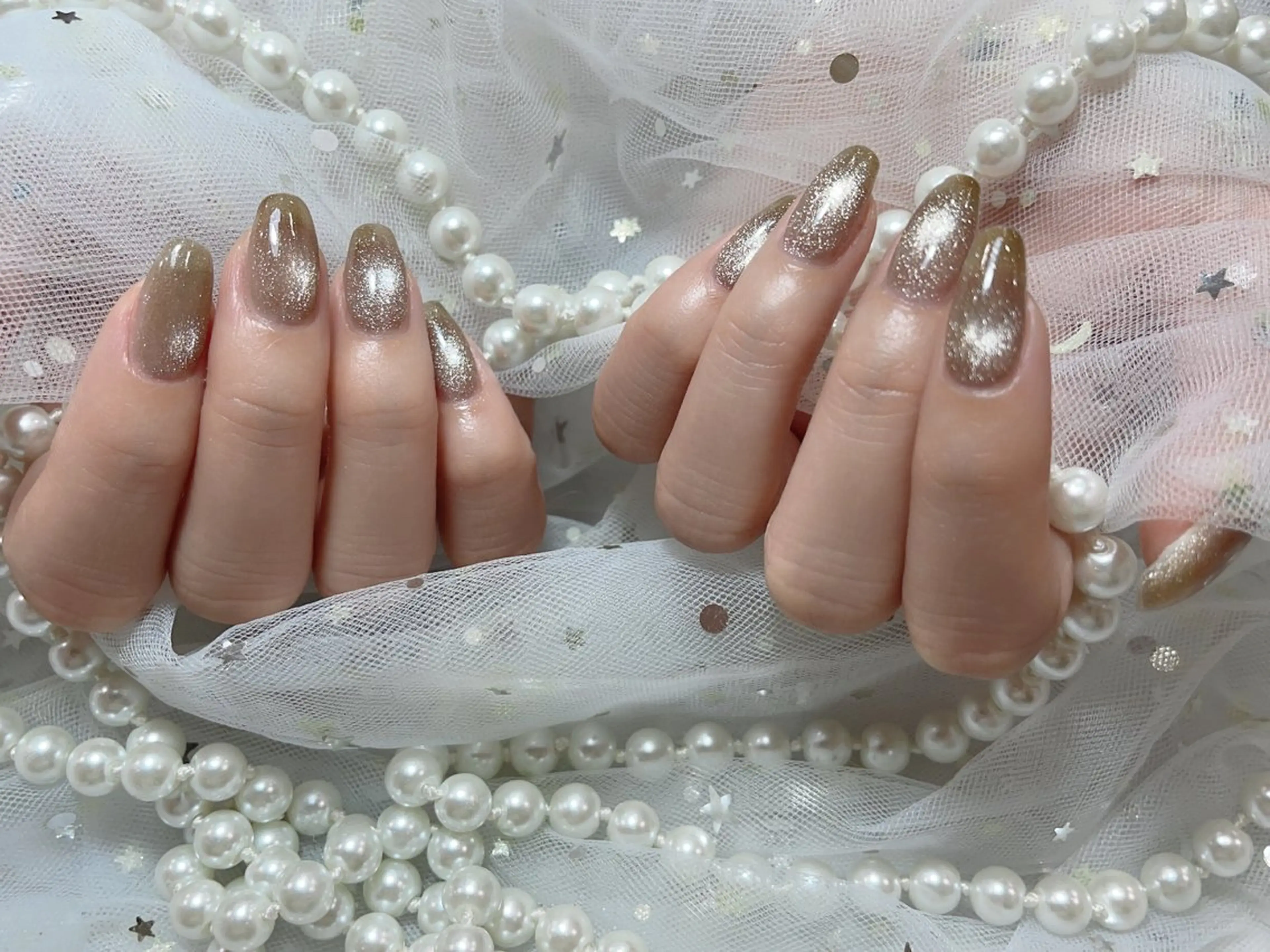 ネイル アートネイル フラッシュネイル フレンチネイル ガラスフレンチ グラデーション ハンドネイル M2beauty Renaのネイルデザイン