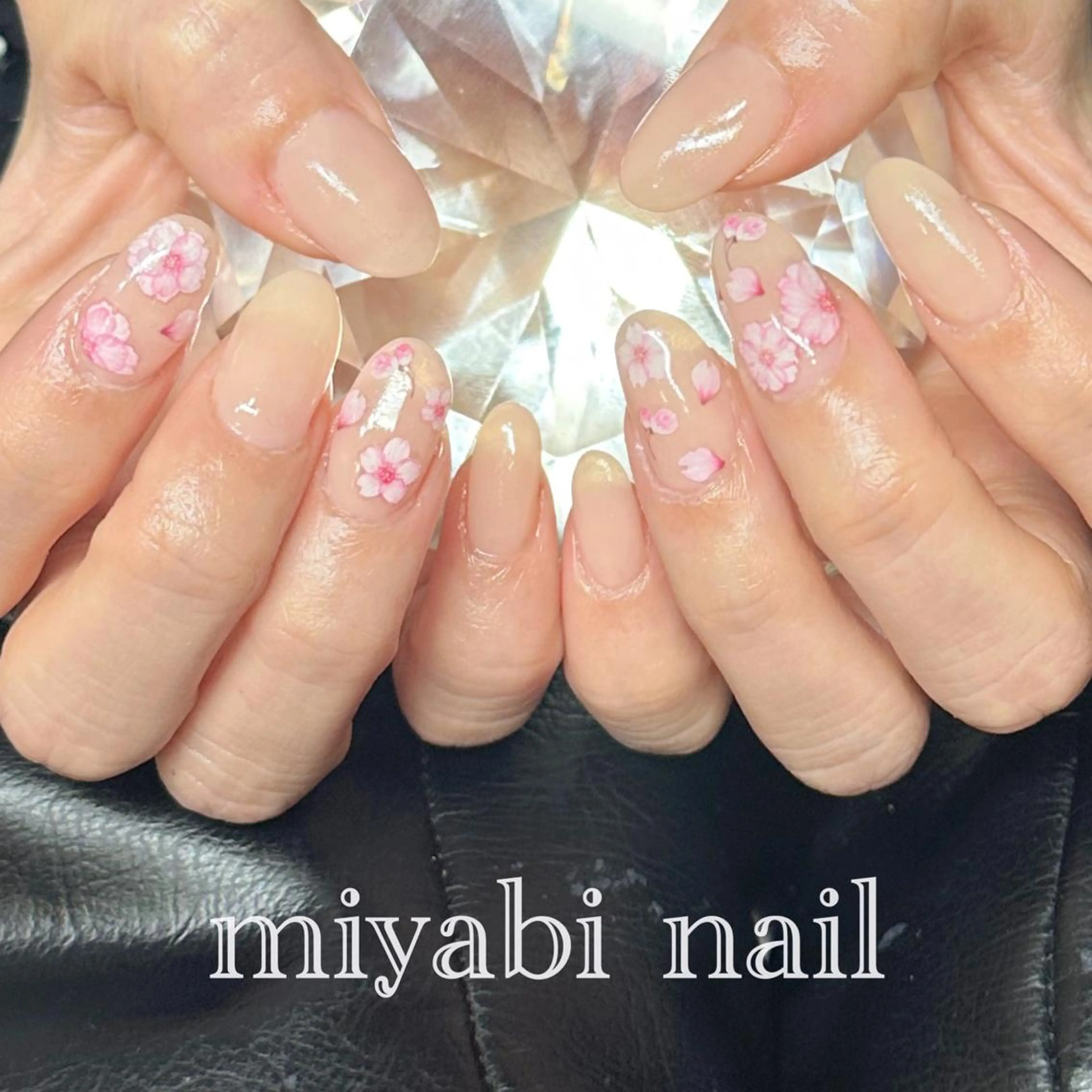 ネイル アートネイル 桜ネイル フラワーネイル 持ち込み ピンク ハンドネイル miyabi nail 桂川駅近くのネイルデザイン