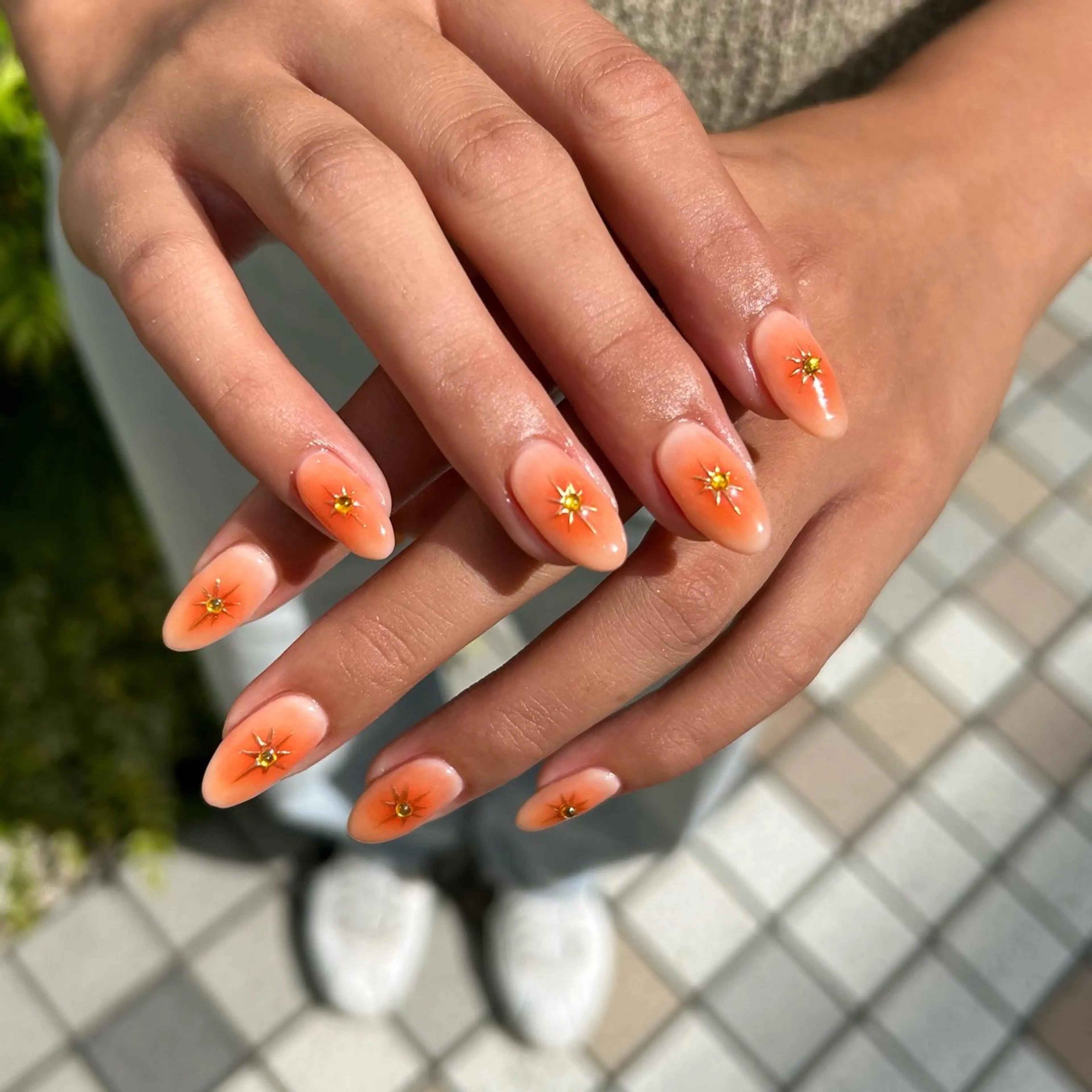 ネイル オレンジ ハンドネイル junna のぞいてねのネイルデザイン