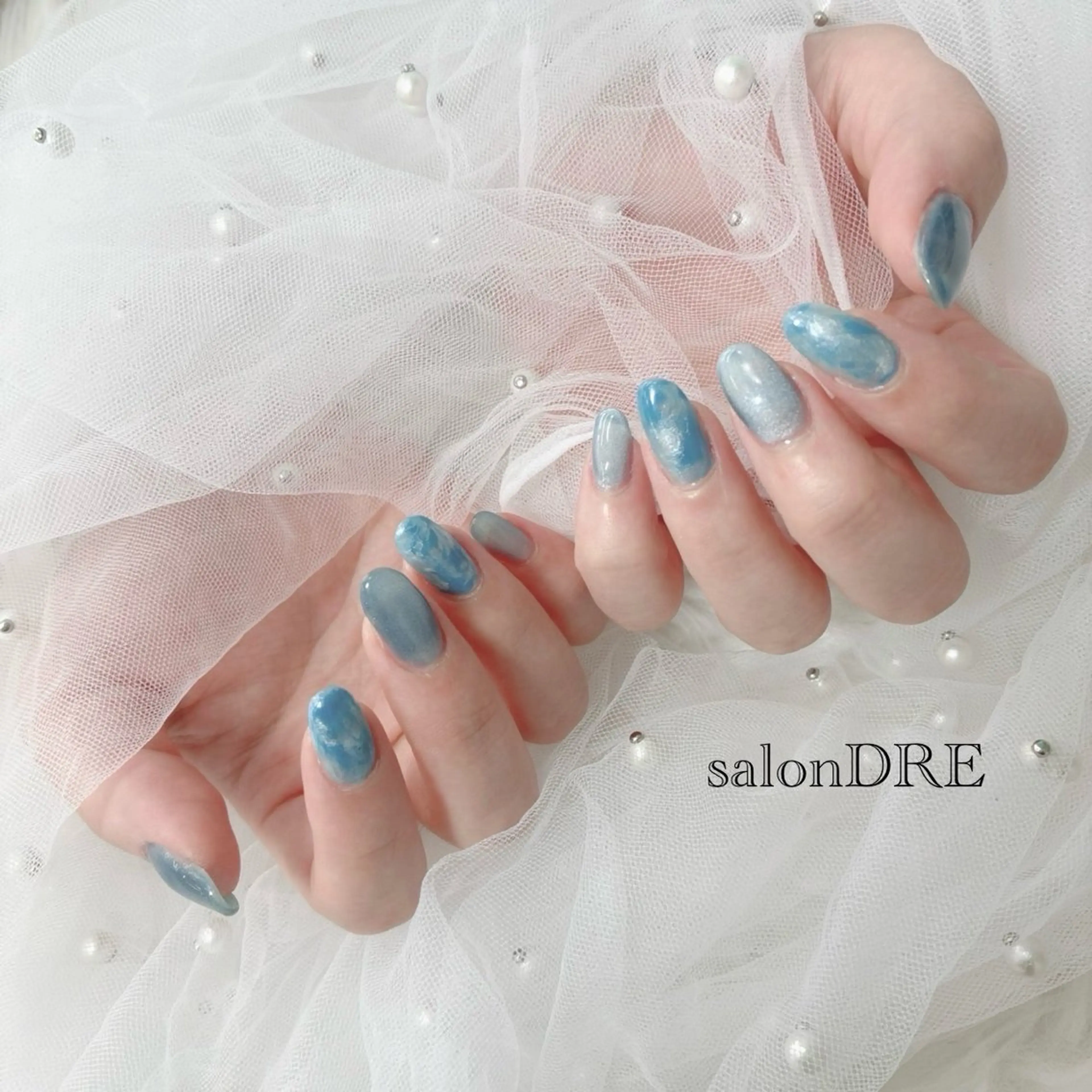 ネイル ブルー マグネットネイル 大理石ネイル(マーブル) ハンドネイル salonDRE AZUSAのネイルデザイン