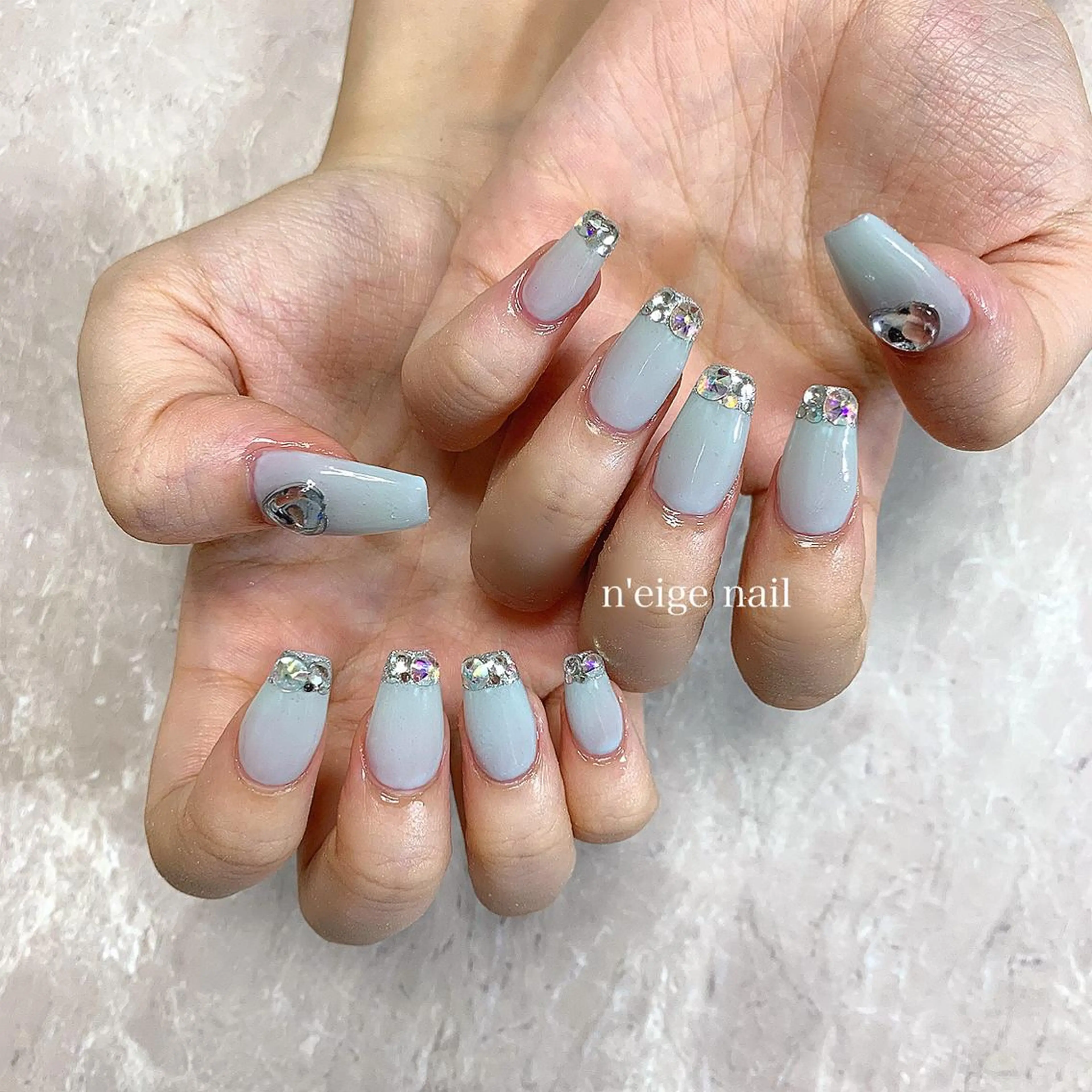 ネイル アートネイル ハート キラキラネイル 韓国ネイル ニュアンスネイル n'eige nail所属・大谷 綾香のネイルデザイン