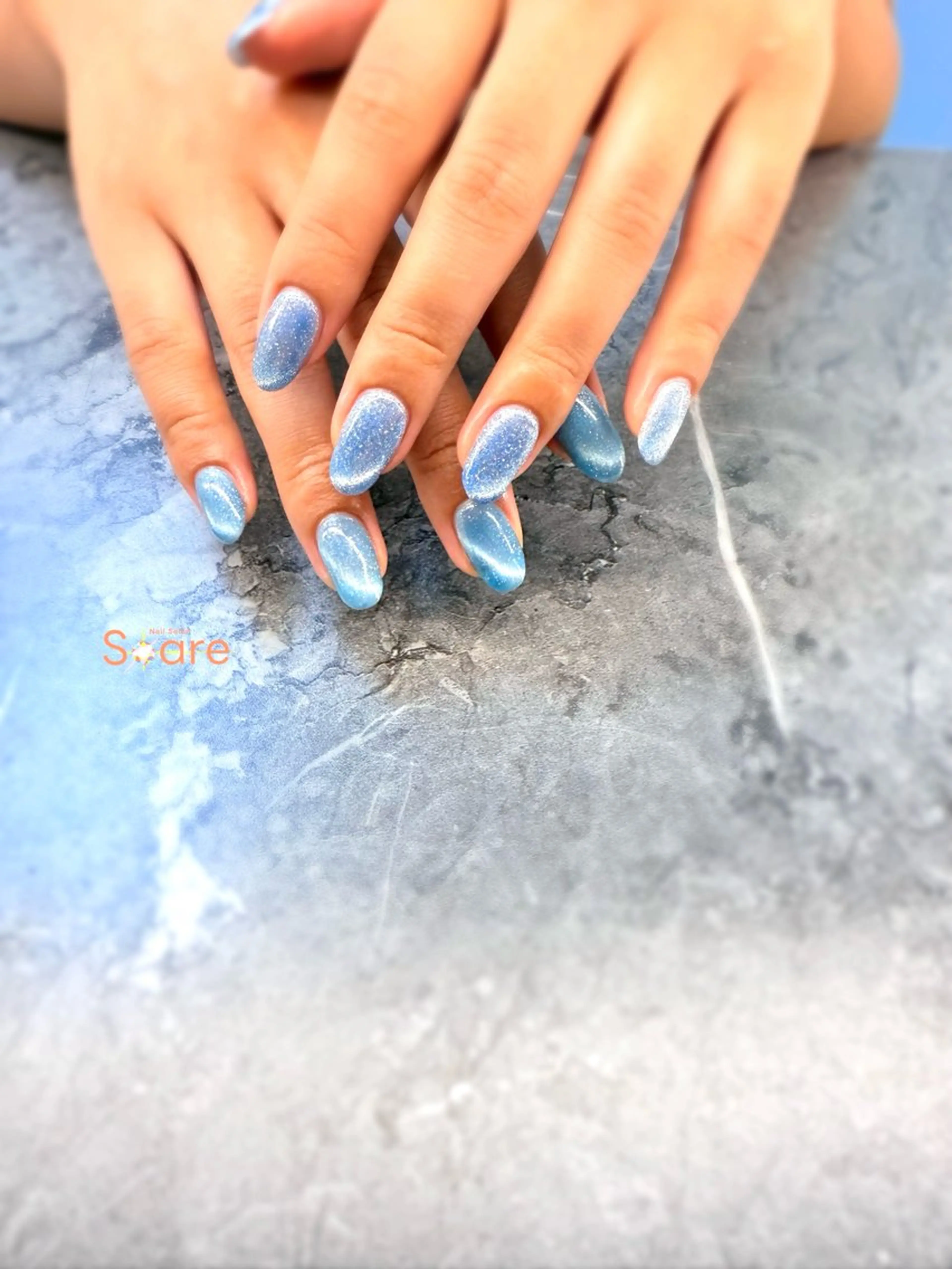 ネイル 水色 マグネットネイル ハンドネイル Nail Salon Soare所属・金子 みくのネイルデザイン