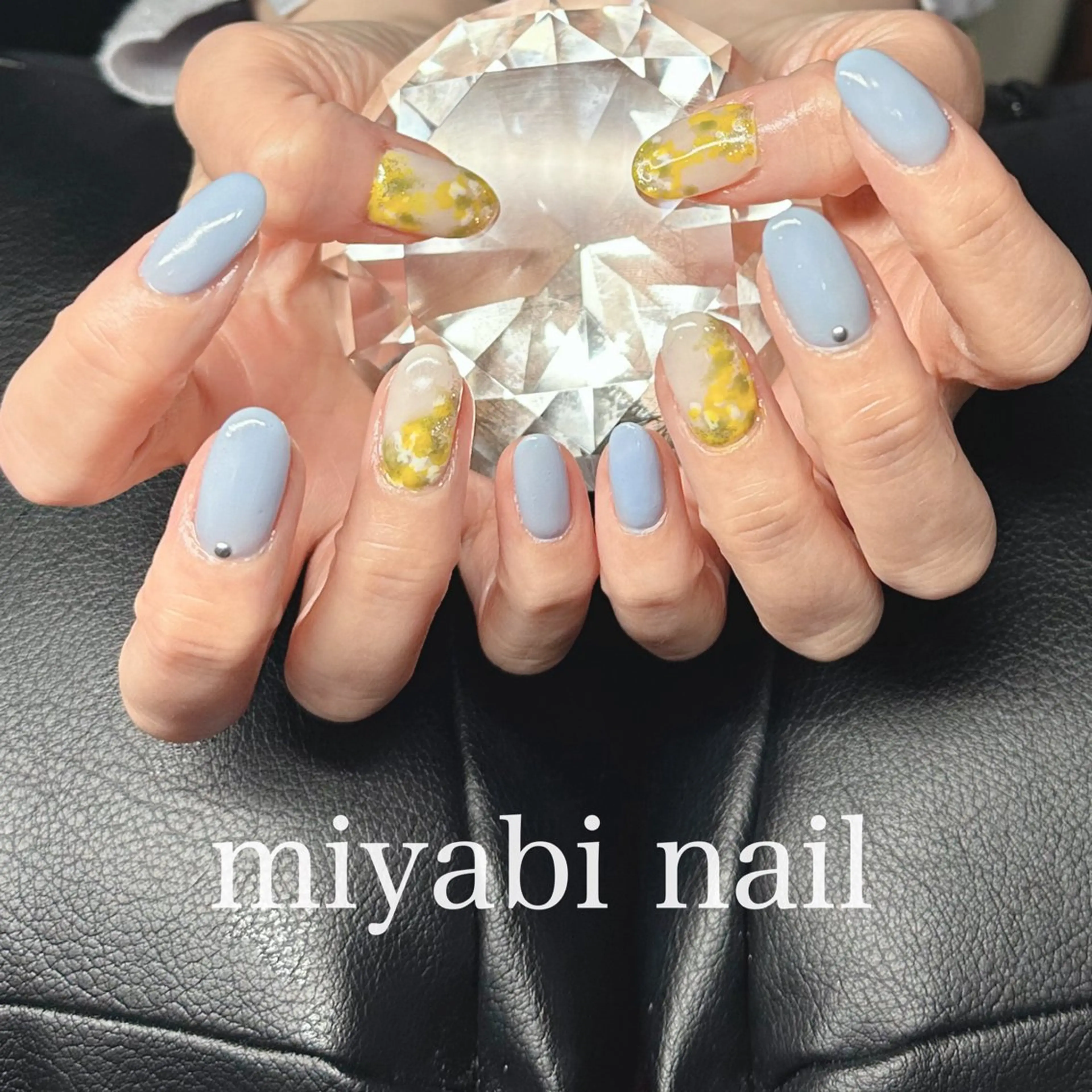 ネイル アートネイル ブルー フラワーネイル ジェルネイル ラメ(グリッター) ハンドネイル miyabi nail 桂川駅近くのネイルデザイン
