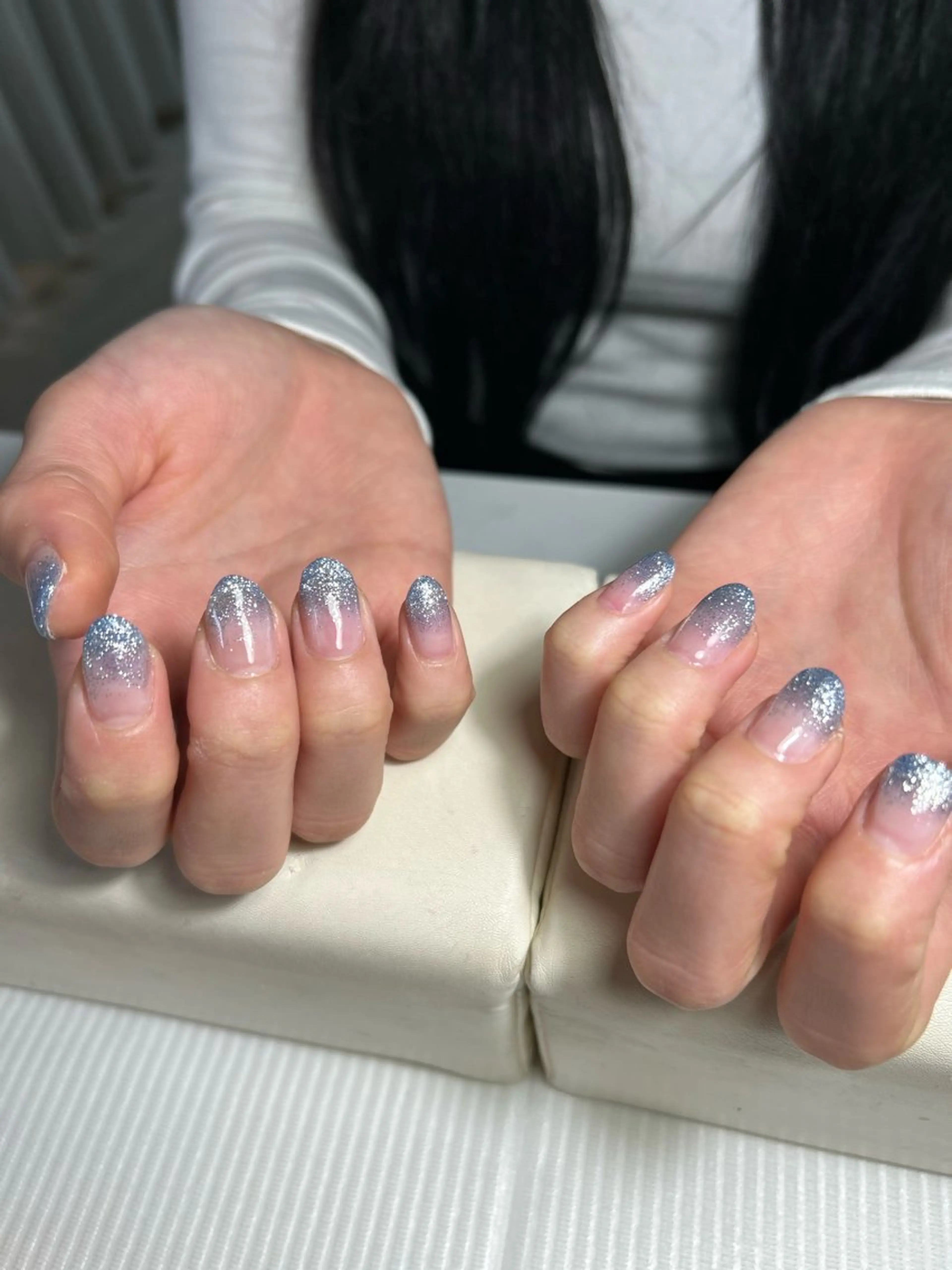 ネイル ブルー グラデーション ラメ(グリッター) ラメグラデーション ワンカラーネイル nail mor-ネイルモア-藤が丘店所属・nail mor. 藤が丘店　ふかだのネイルデザイン