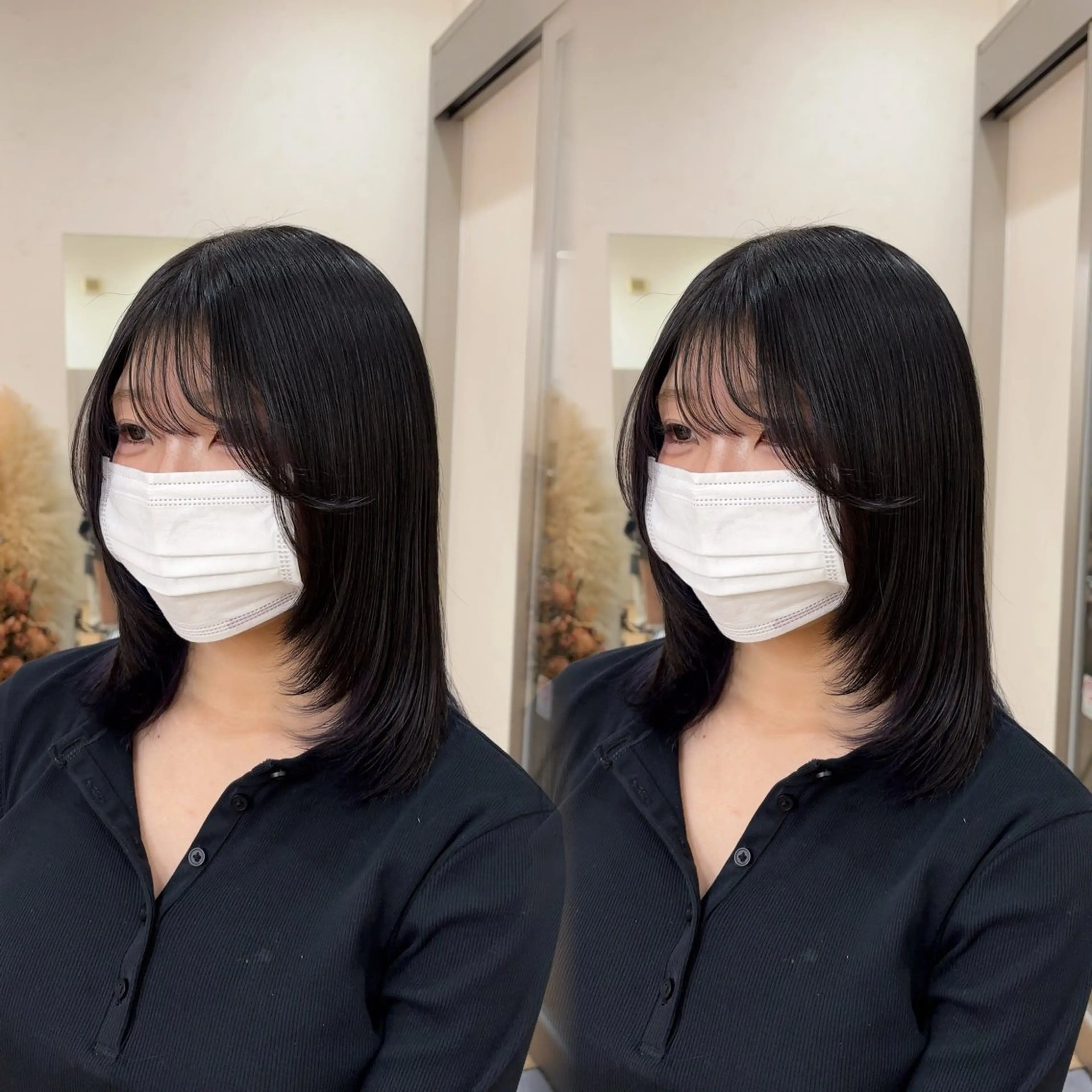 ミディアム 顔まわりレイヤー 顔周りカット レイヤーカット カット ヘアカラー 吉成 葉南のヘアスタイル