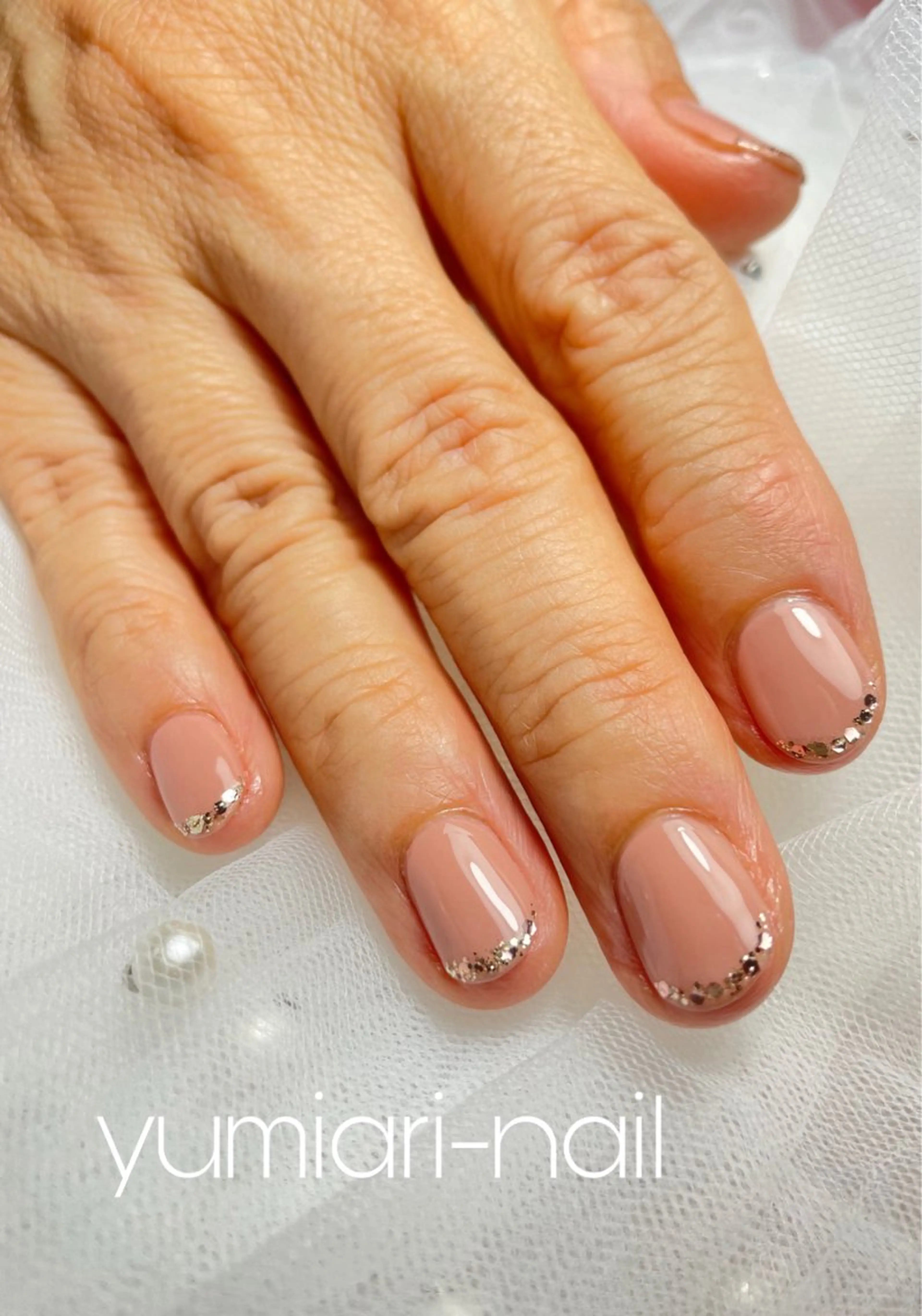 ネイル フレンチネイル ガラスフレンチ ハンドネイル YUMIARI NAILのネイルデザイン