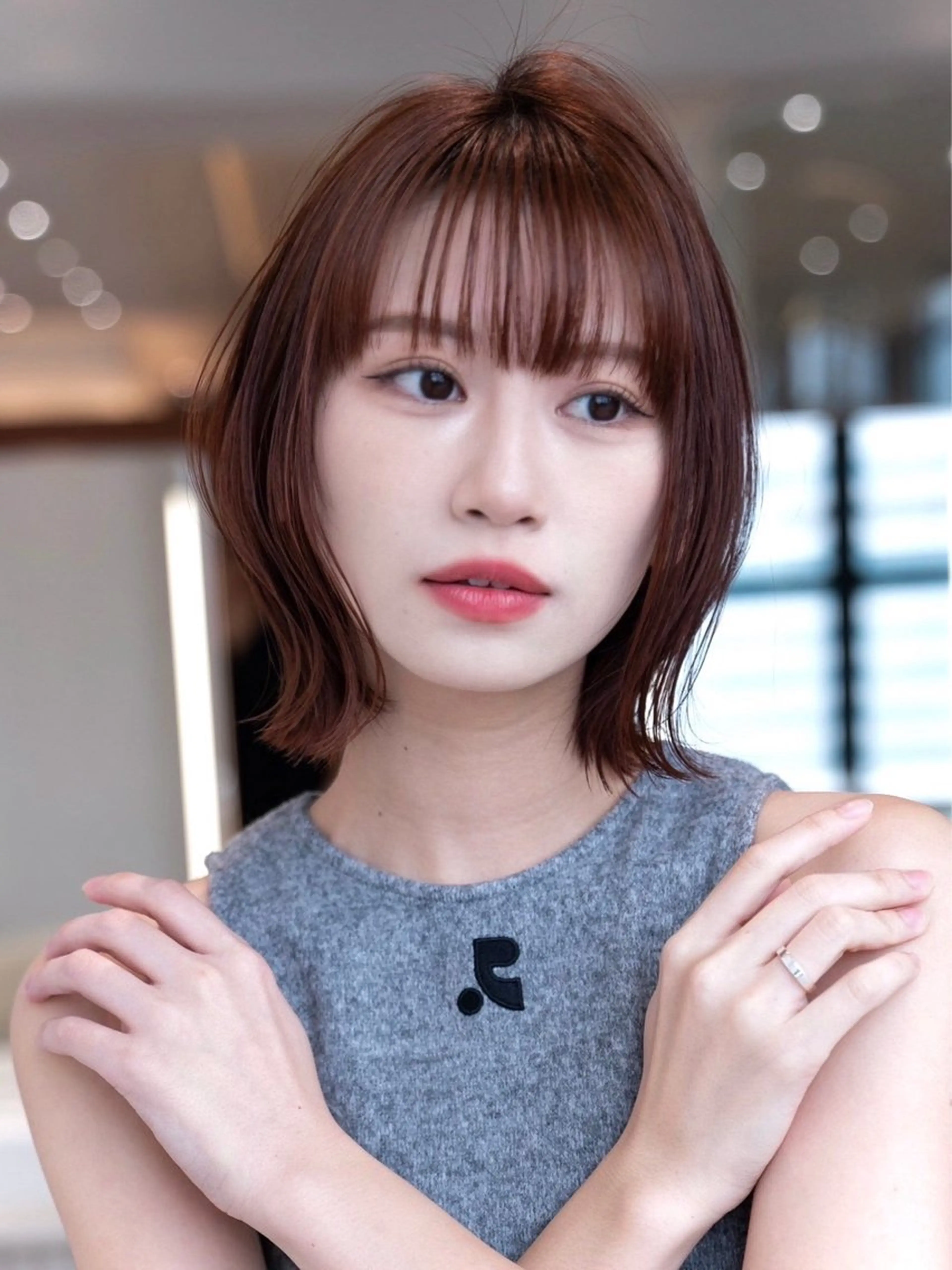 ミディアム 顔周りカット カット ブリーチカラー/原宿 /髪質改善/shinのヘアスタイル