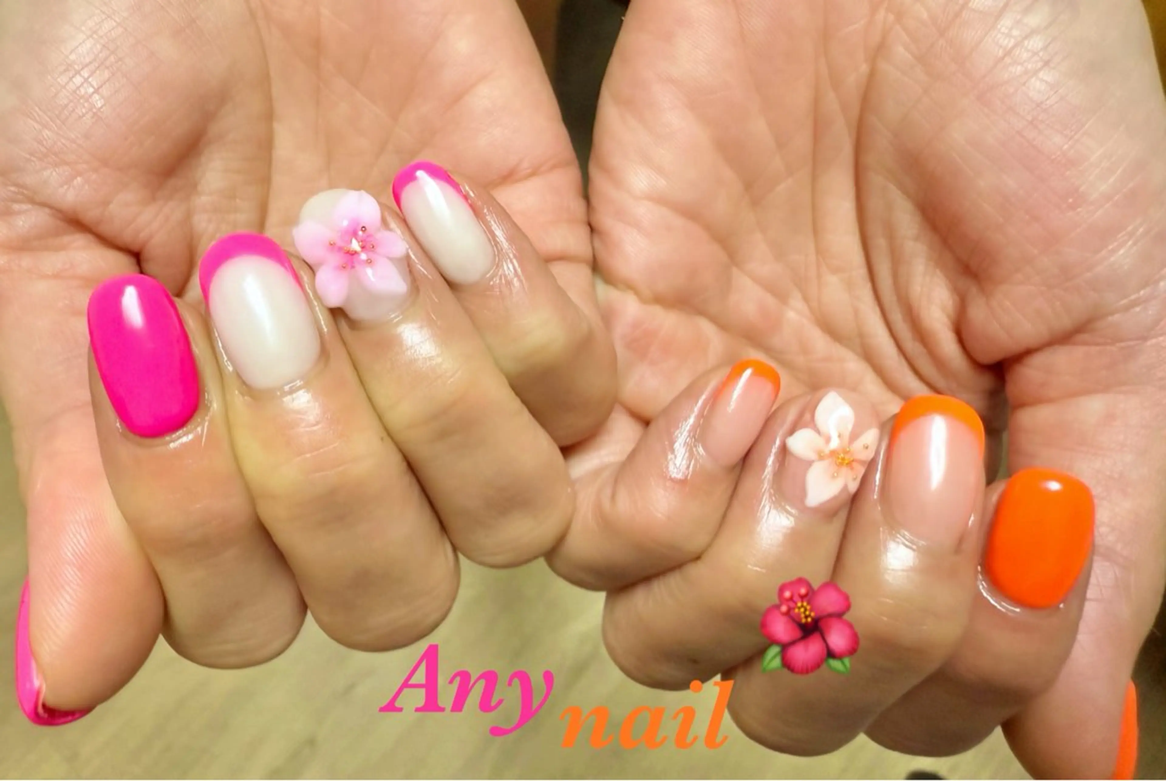 ネイル ブルー フラワーネイル フレンチネイル 岩澤 恵子のネイルデザイン