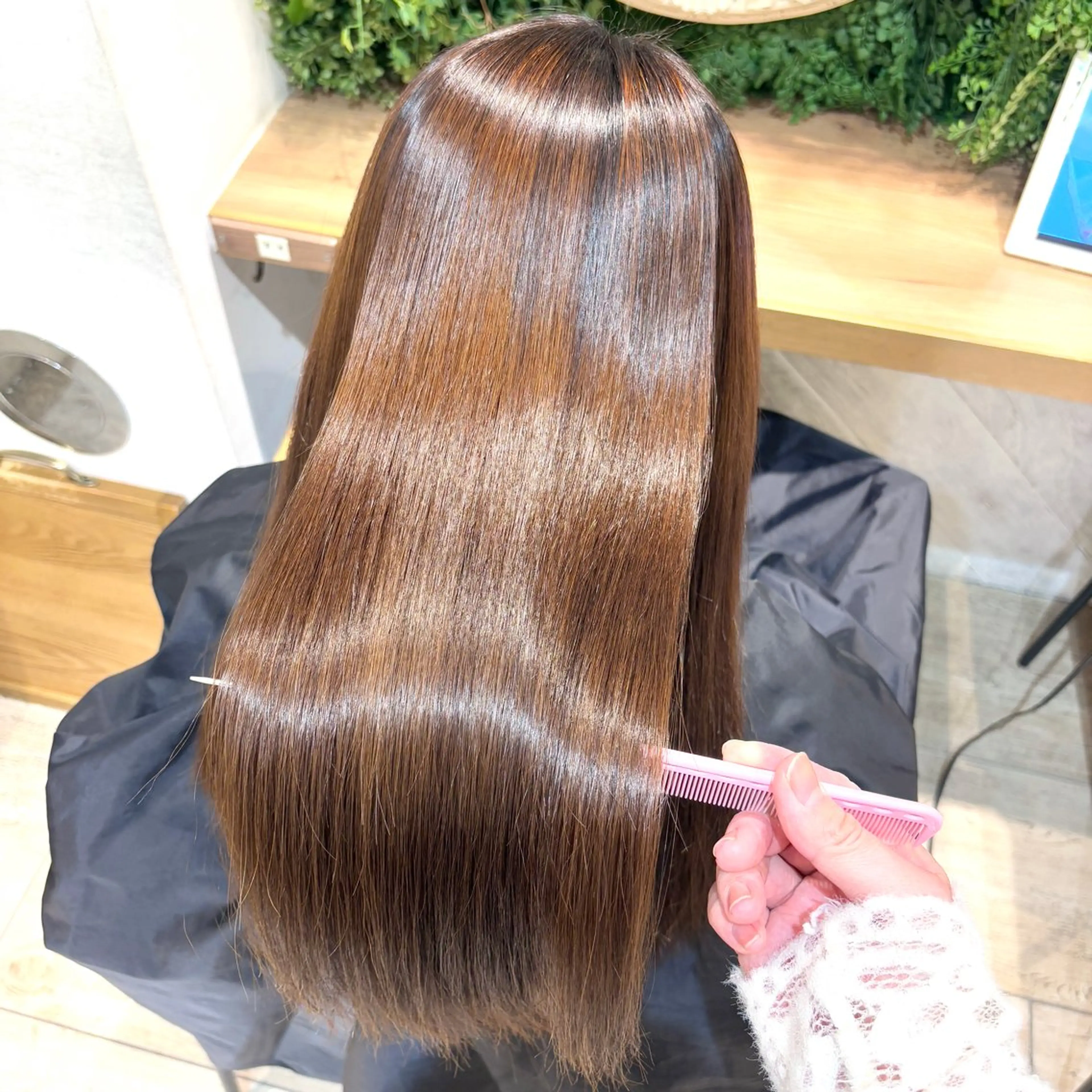 ロング パーマ 縮毛矯正 韓国レイヤー 暖色カラー/さくらのヘアスタイル