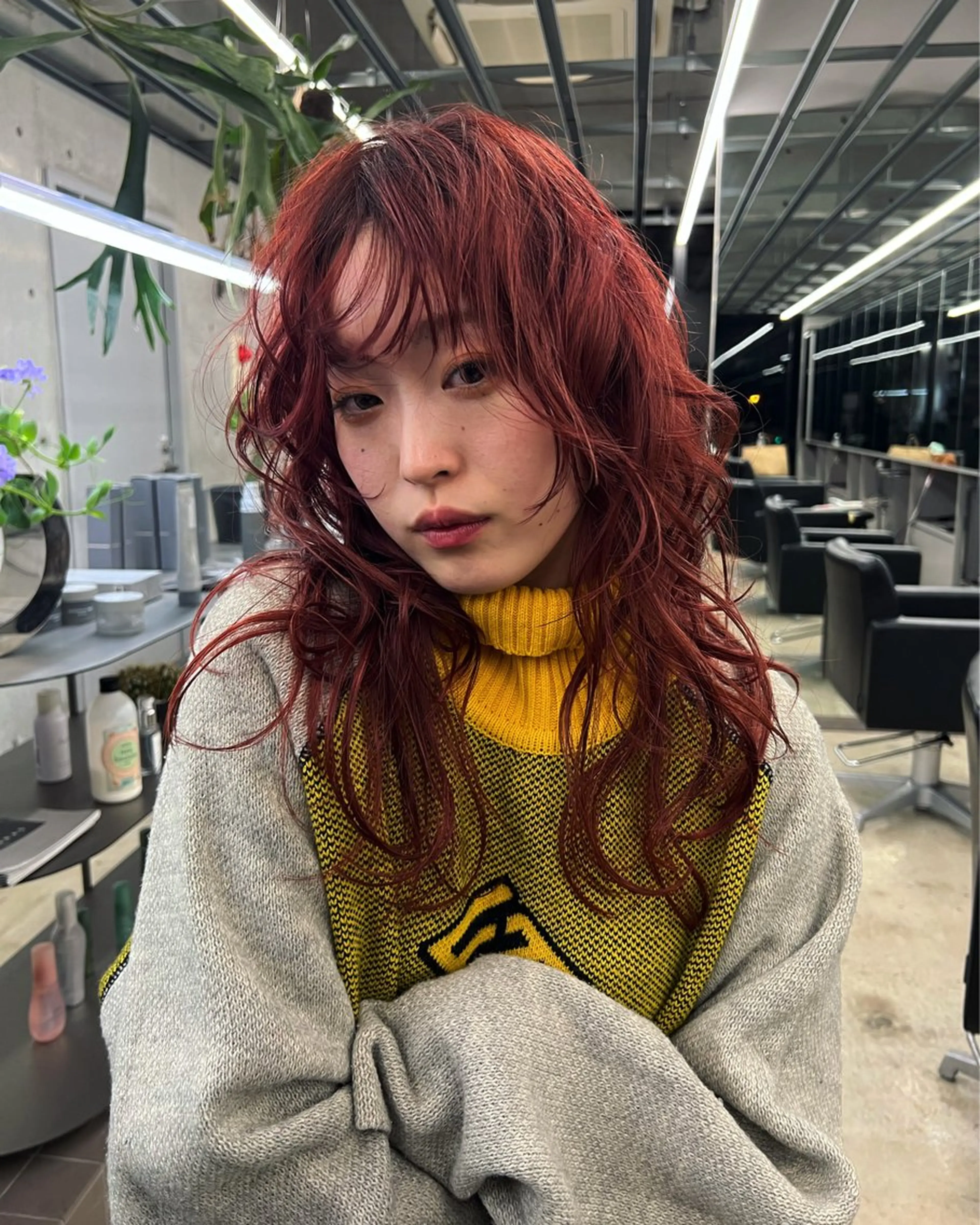 ロング カラー ボルドーカラー ハッシュカット カシマハヤトのヘアスタイル