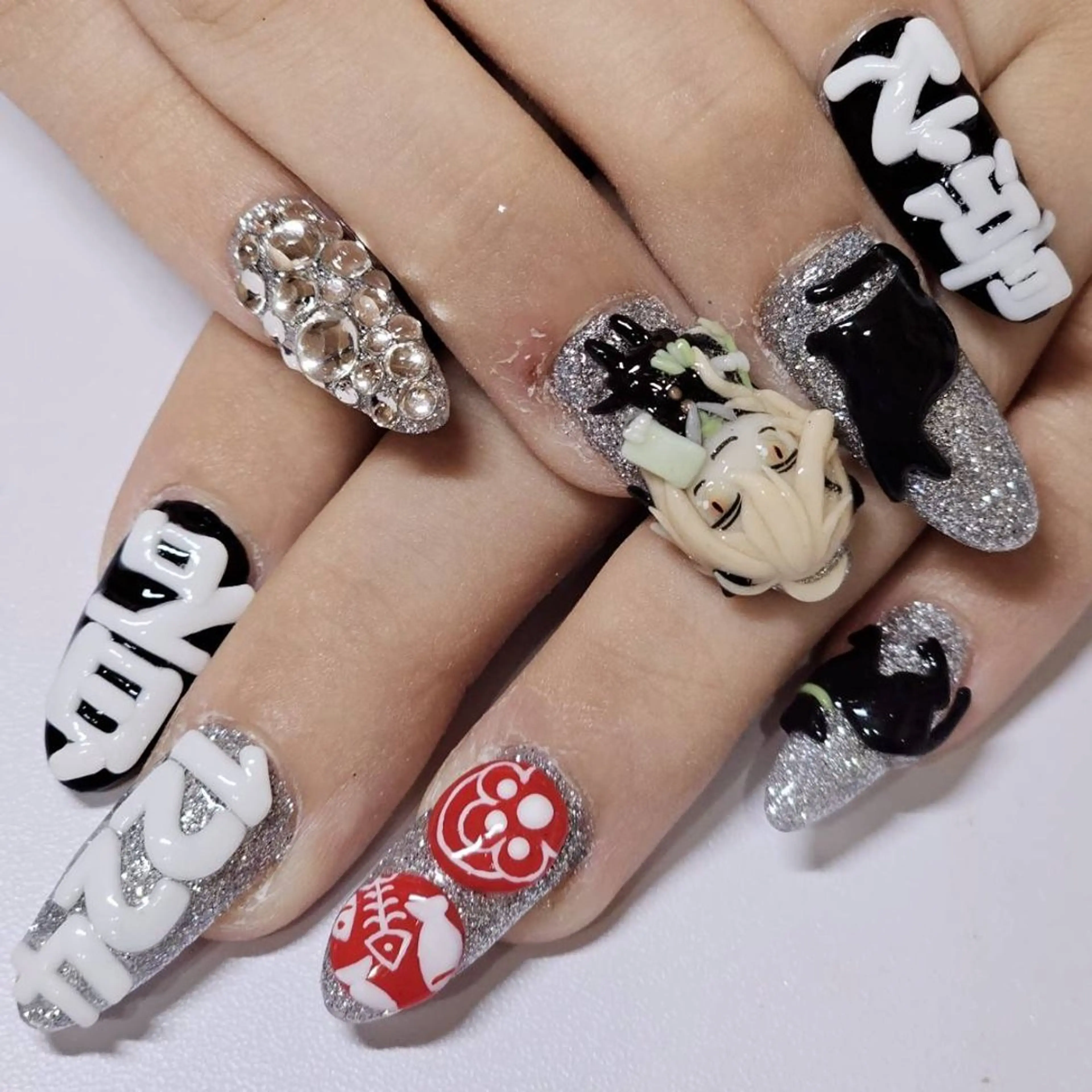 ネイル アートネイル グリーン ラメ(グリッター) シルバー ハンドネイル よしだ ひろきのネイルデザイン