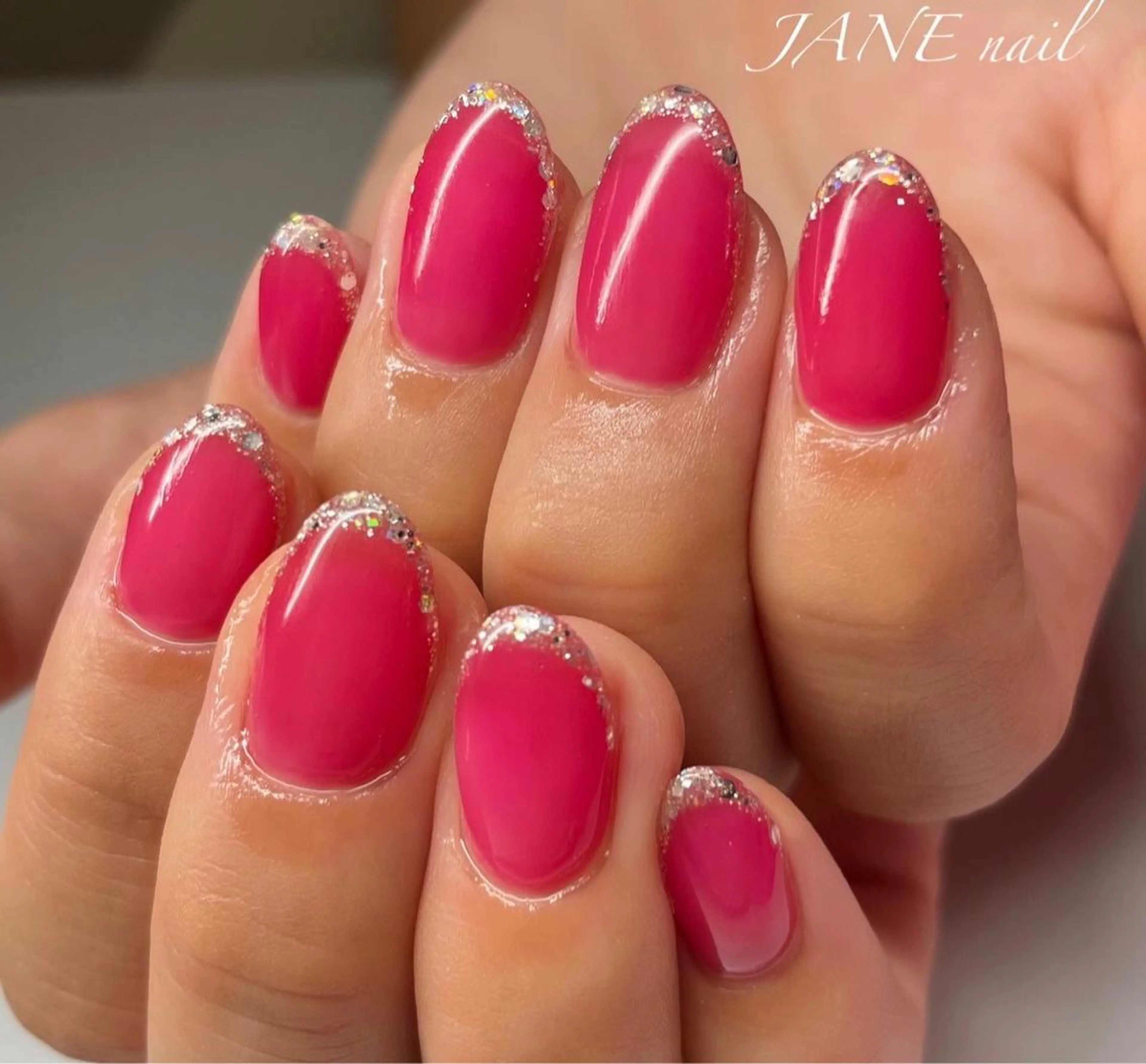 ネイル フットネイル フレンチネイル ラメ(グリッター) オフィスネイル ピンク ハンドネイル Nail Salon JANEのネイルデザイン