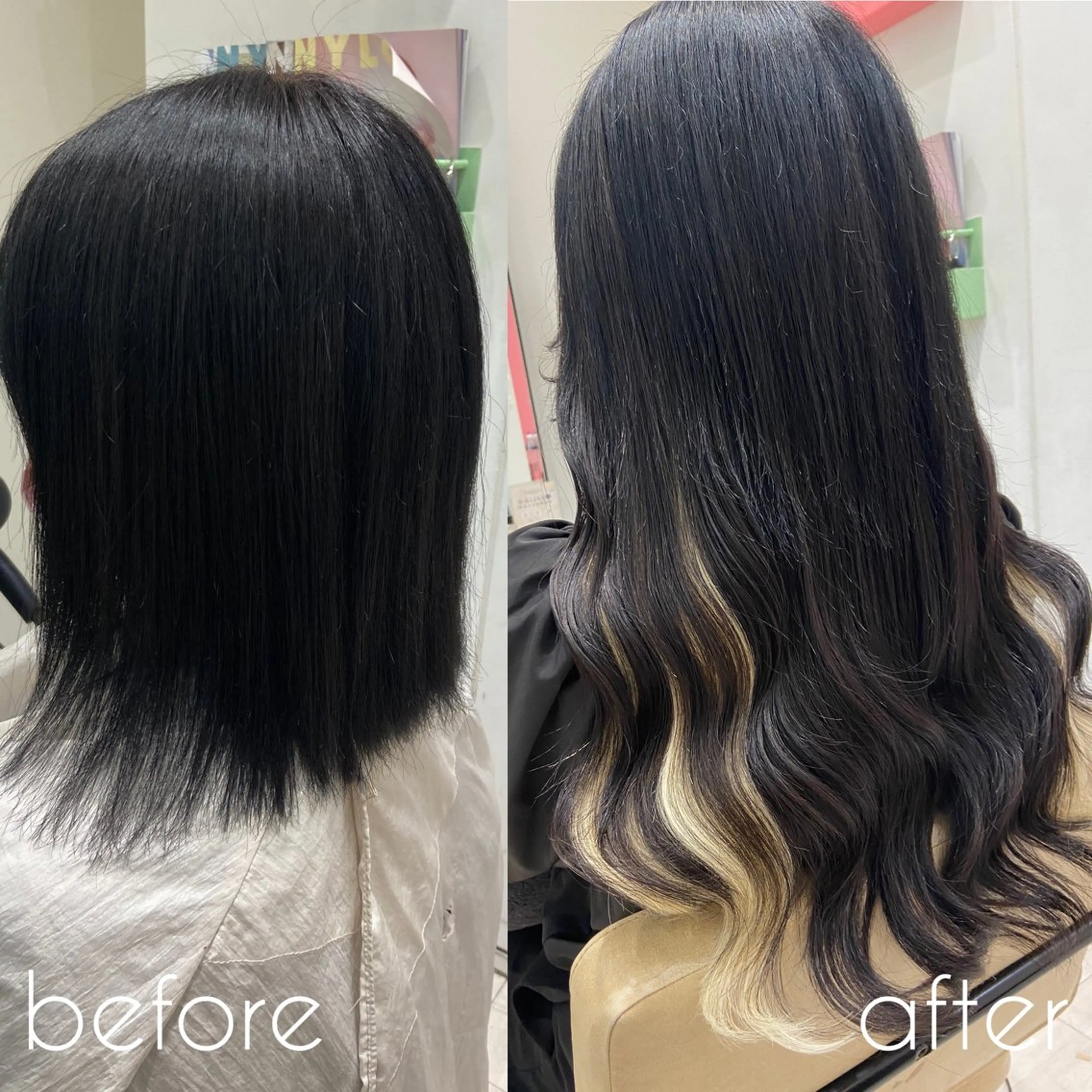 ロング カラー シールエクステ イヤリングカラー インナーカラー エクステ 新宿/韓国ヘア 中明度カラー/かやのヘアスタイル