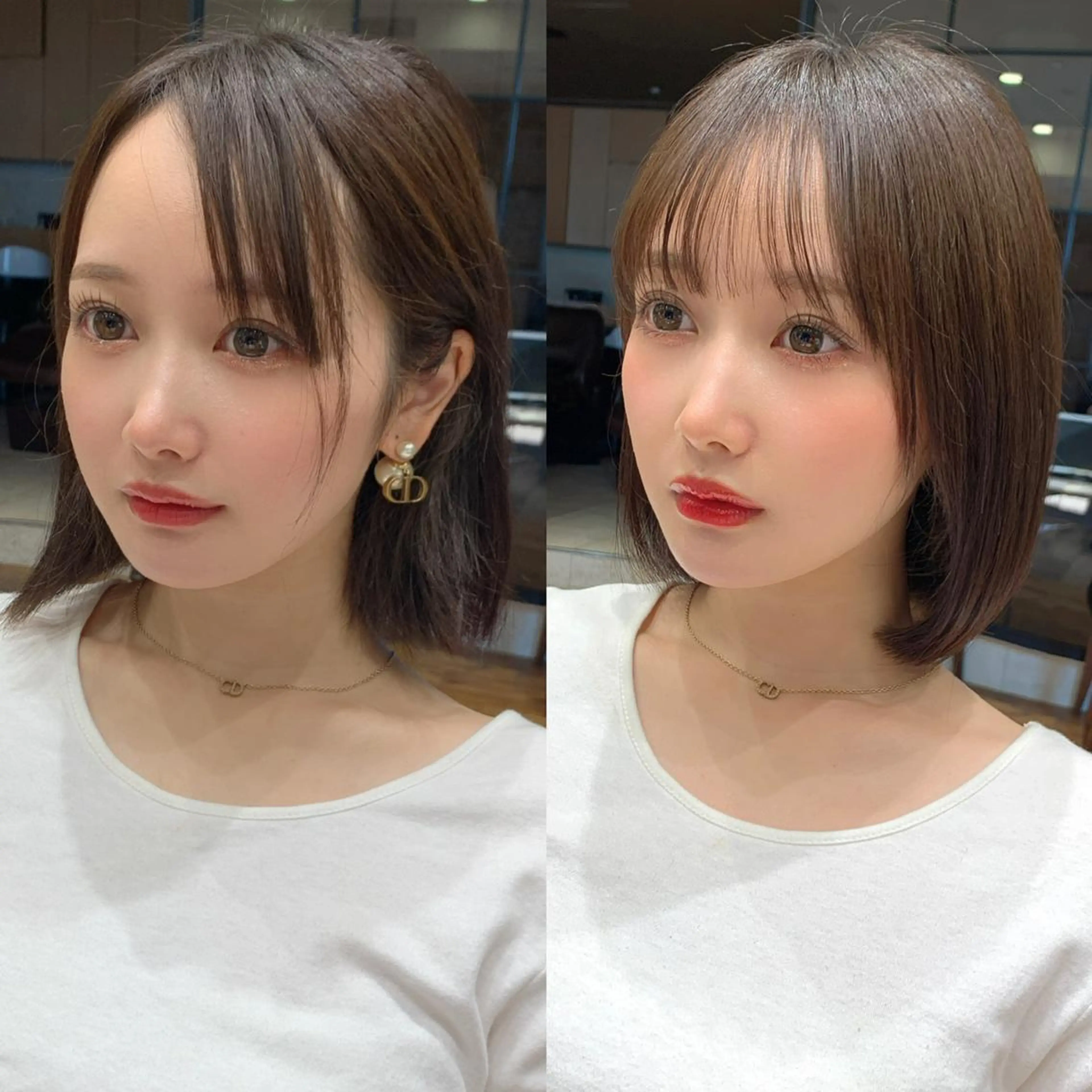 ミディアム カラー パーマ ヘアアレンジ イルミナカラー くびれヘア 顔周りカット 髪質改善 韓国風ヘア 日本一の小顔カット/ ボブ/顔周り/韓国のヘアスタイル